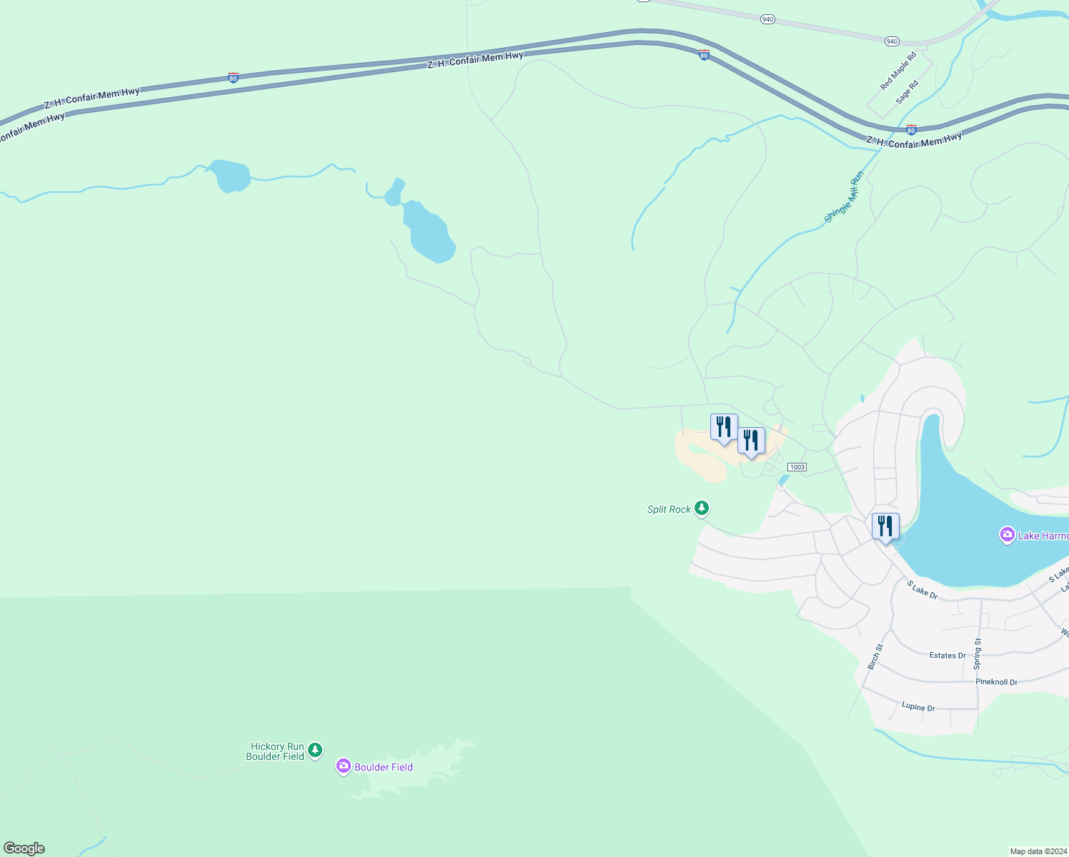 map of restaurants, bars, coffee shops, grocery stores, and more near in Lake Harmony