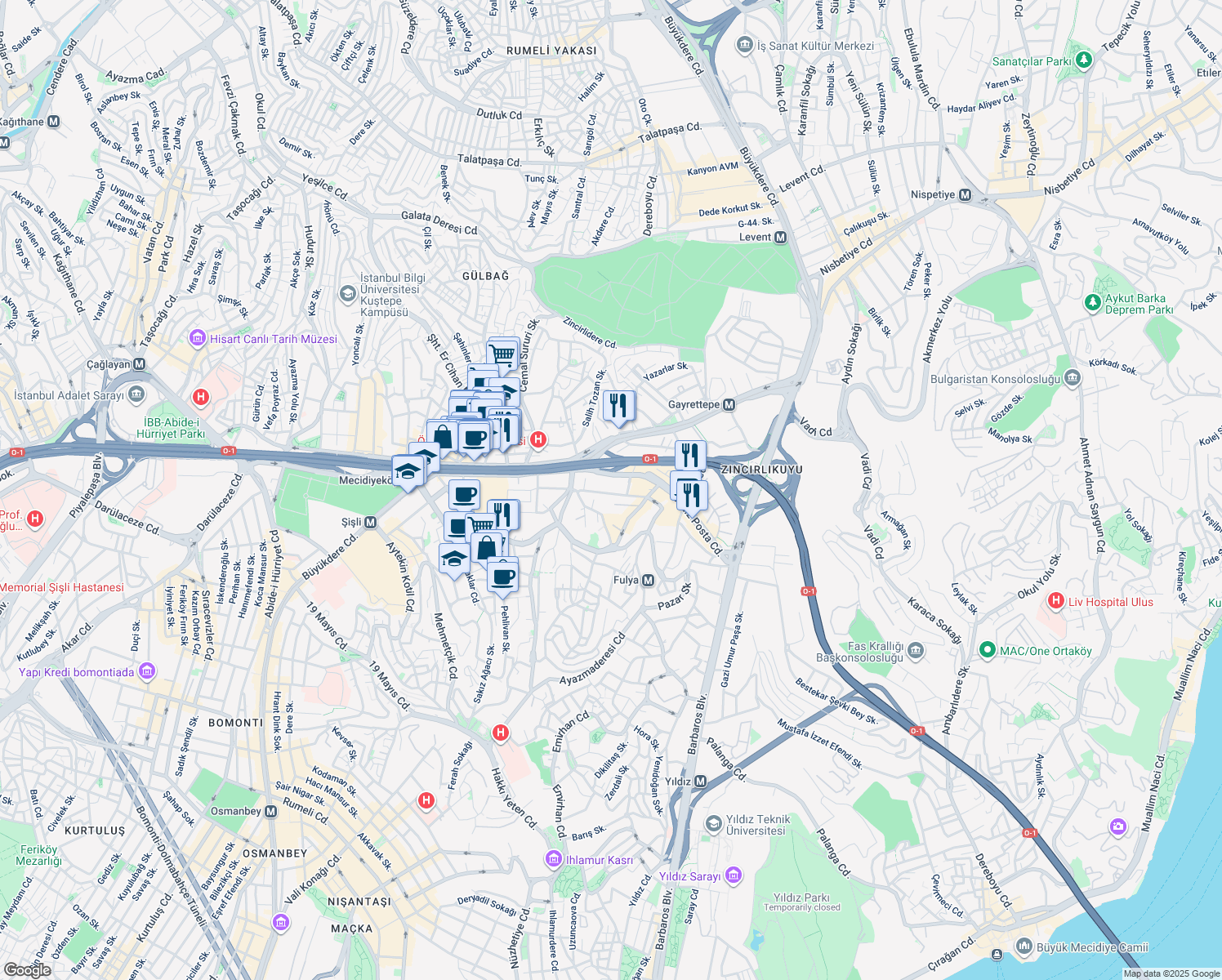 map of restaurants, bars, coffee shops, grocery stores, and more near in 