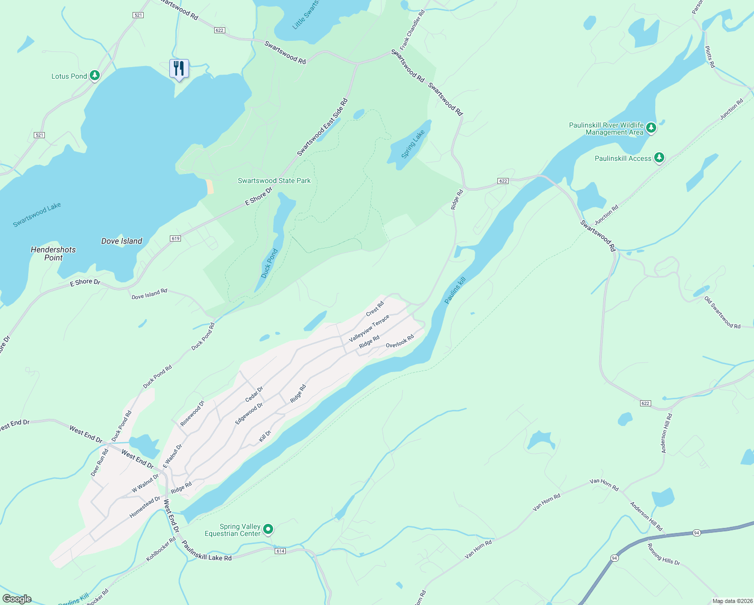 map of restaurants, bars, coffee shops, grocery stores, and more near 107 Valleyview Terrace in Newton