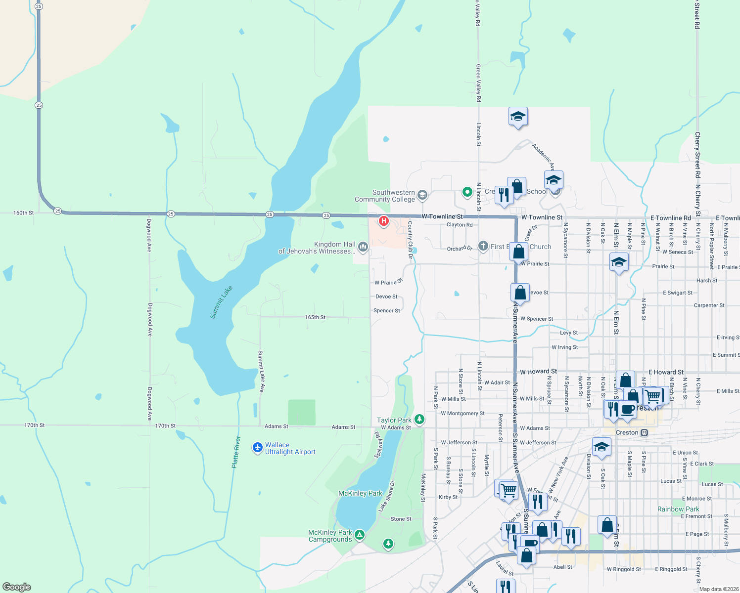 map of restaurants, bars, coffee shops, grocery stores, and more near 1798 Devoe Street in Creston