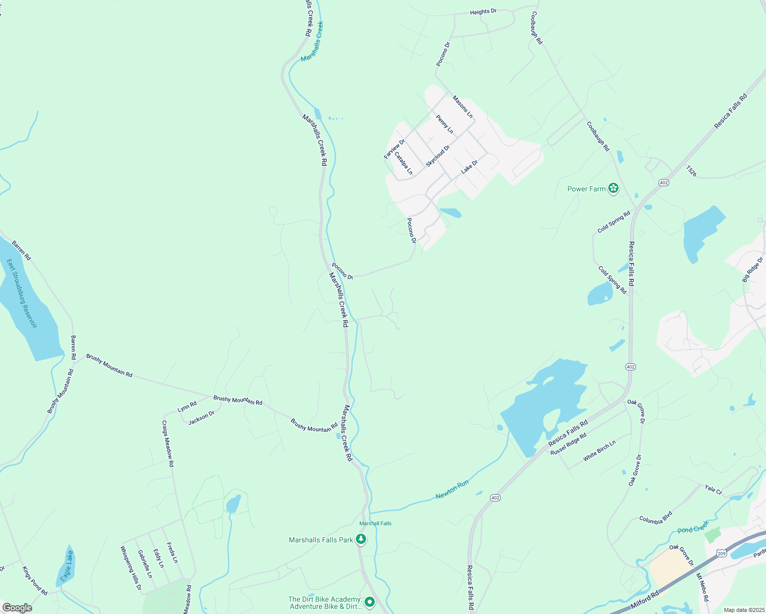map of restaurants, bars, coffee shops, grocery stores, and more near 107 District Lane in East Stroudsburg