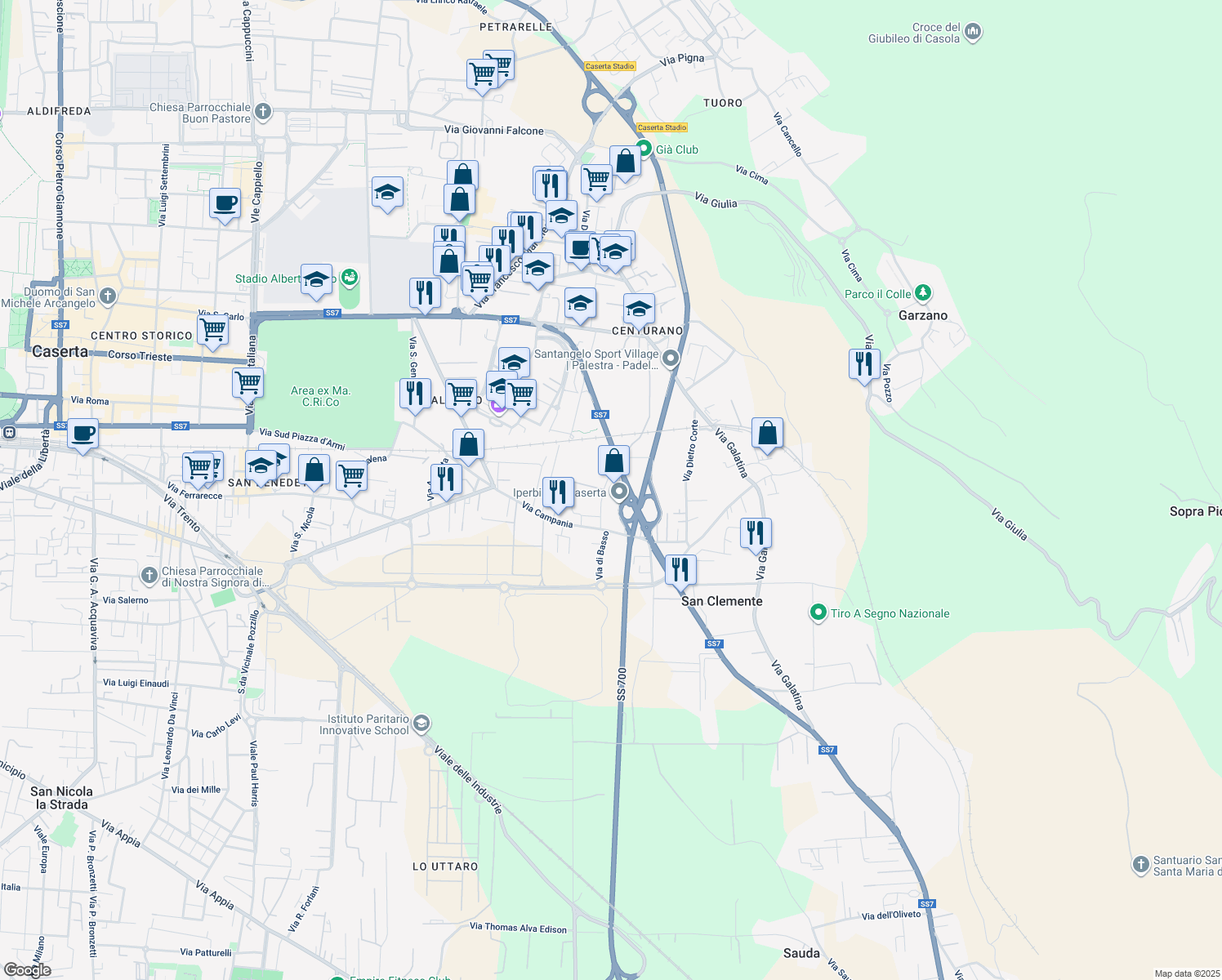 map of restaurants, bars, coffee shops, grocery stores, and more near 20 Via Tedeschi in Caserta