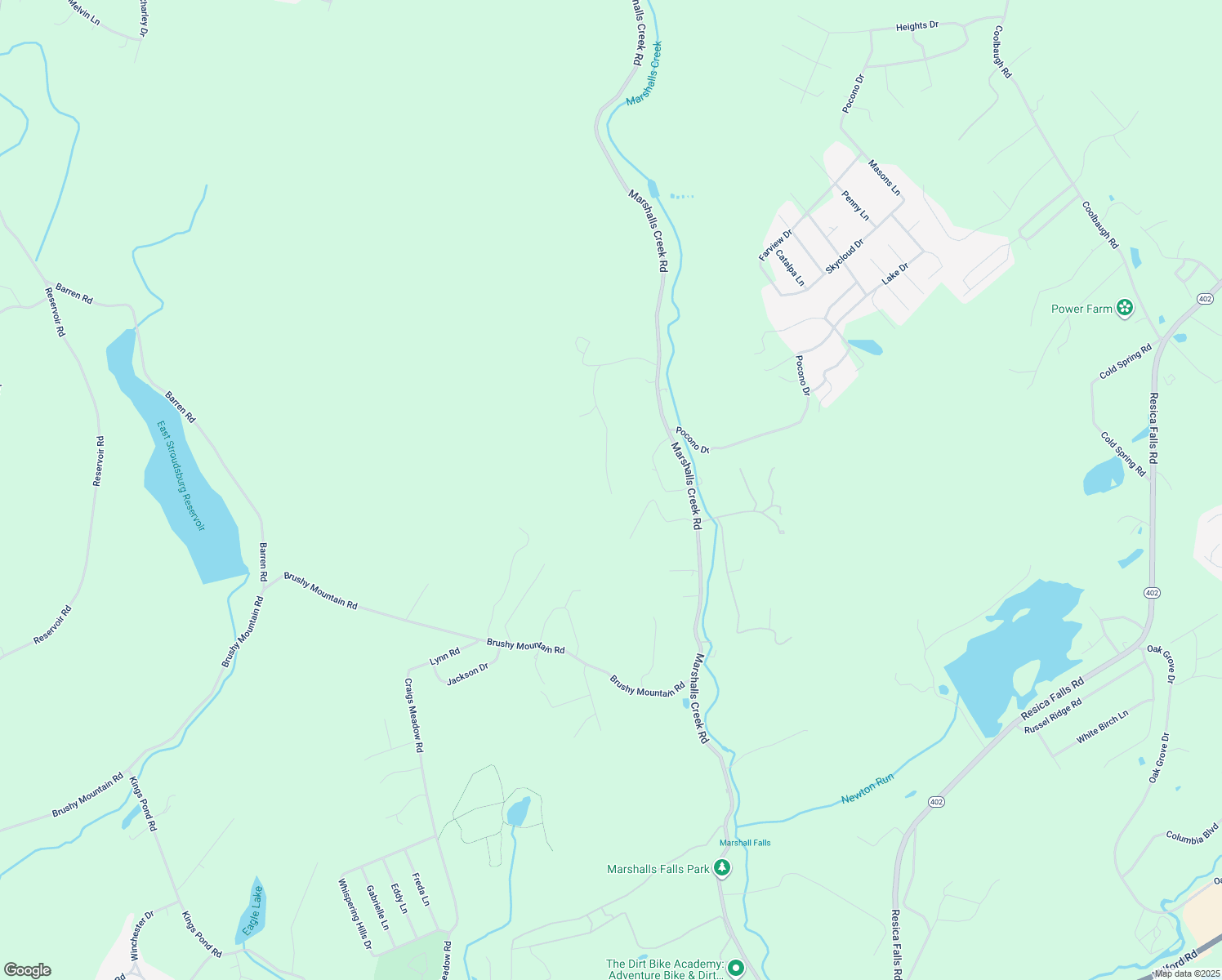 map of restaurants, bars, coffee shops, grocery stores, and more near 176 Robin Lane in East Stroudsburg