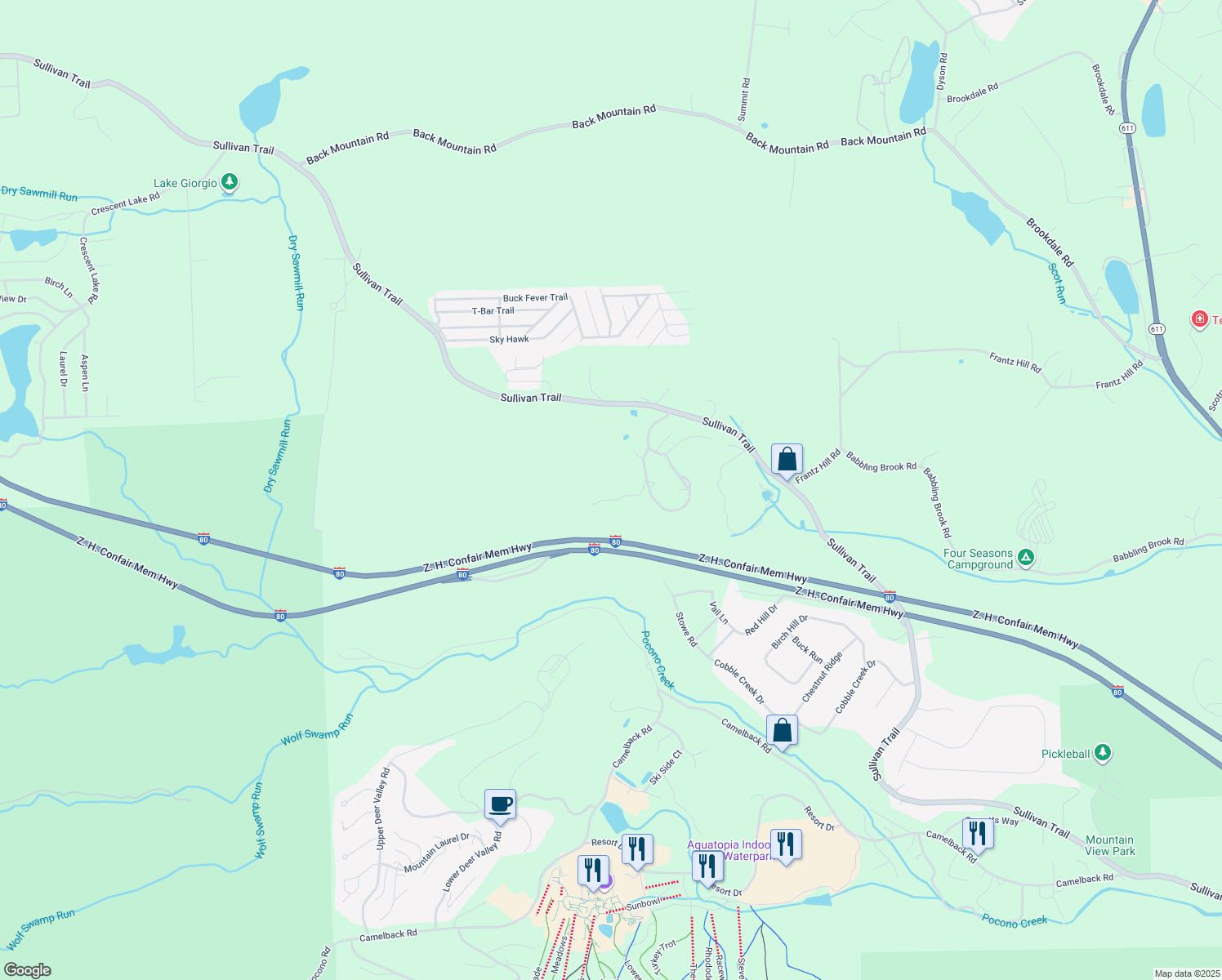 map of restaurants, bars, coffee shops, grocery stores, and more near 46 Image Drive in Scotrun