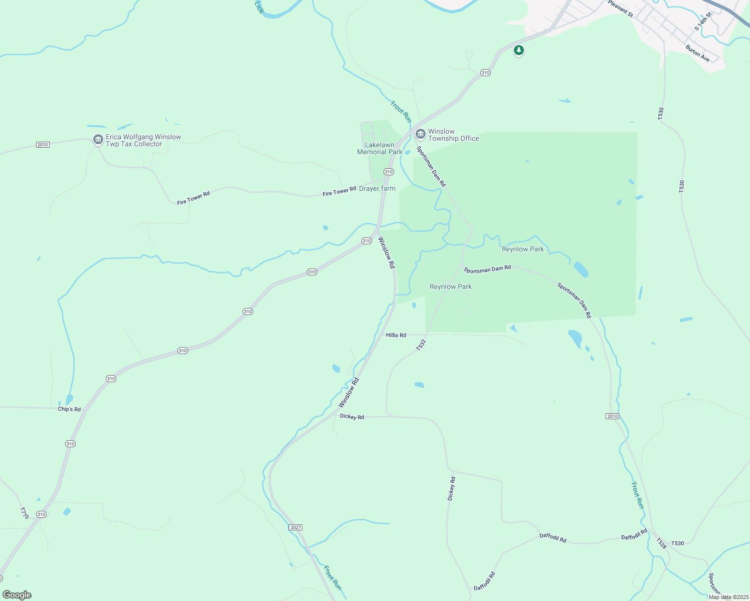 map of restaurants, bars, coffee shops, grocery stores, and more near Winslow Road in Reynoldsville