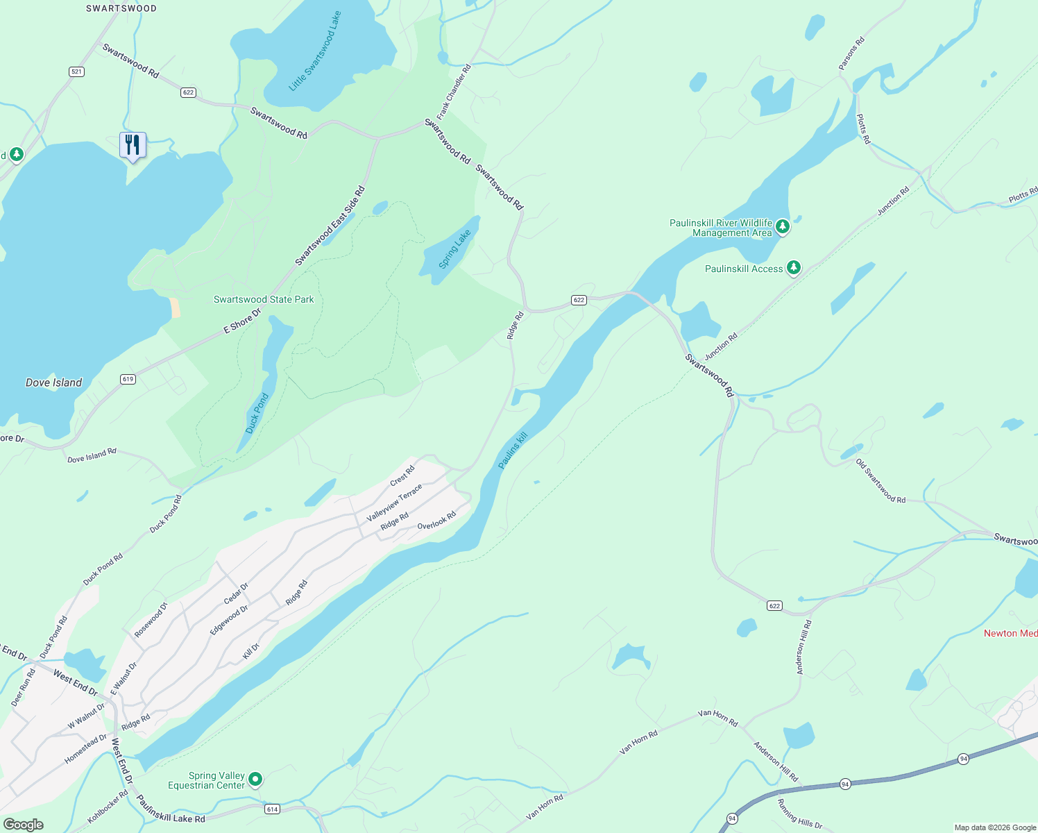 map of restaurants, bars, coffee shops, grocery stores, and more near 118 Ridge Road in Newton