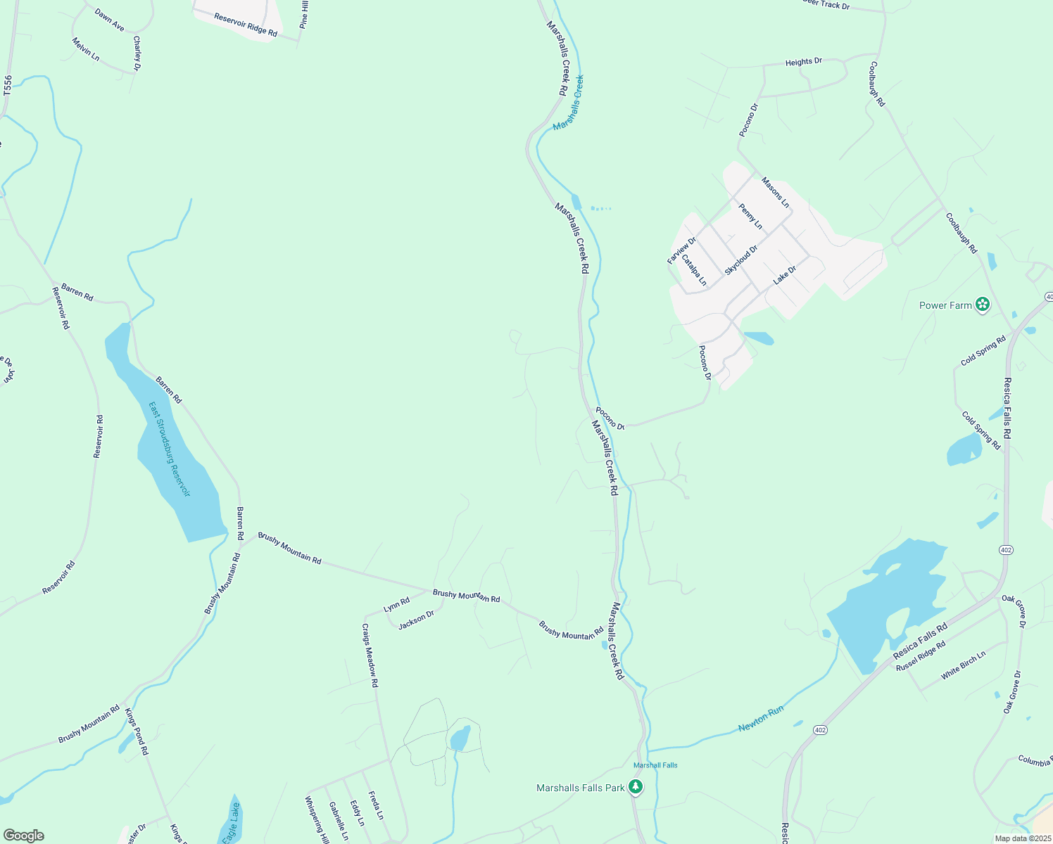 map of restaurants, bars, coffee shops, grocery stores, and more near 176 Robin Lane in East Stroudsburg