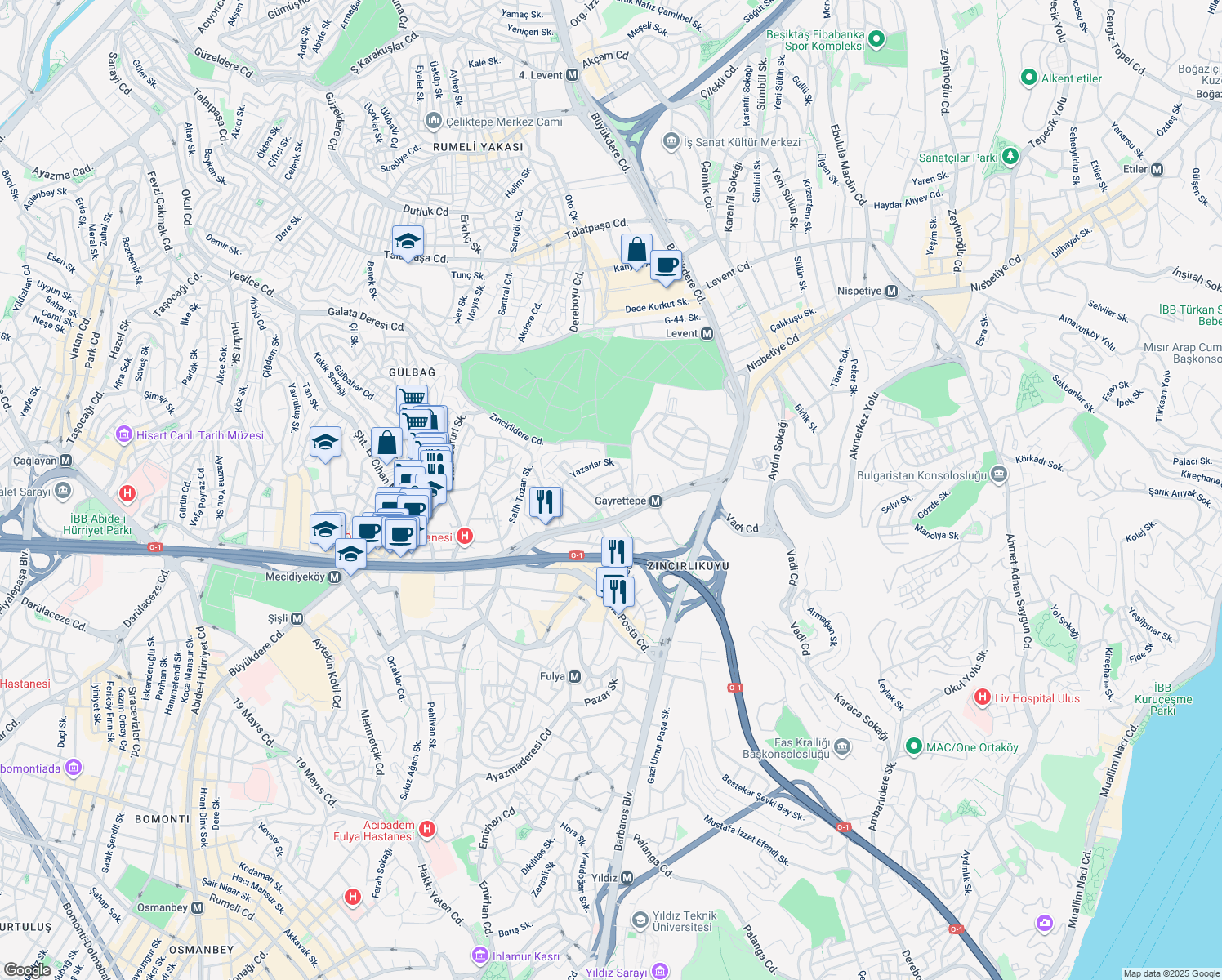 map of restaurants, bars, coffee shops, grocery stores, and more near 10 Haberler Sokak in Şişli
