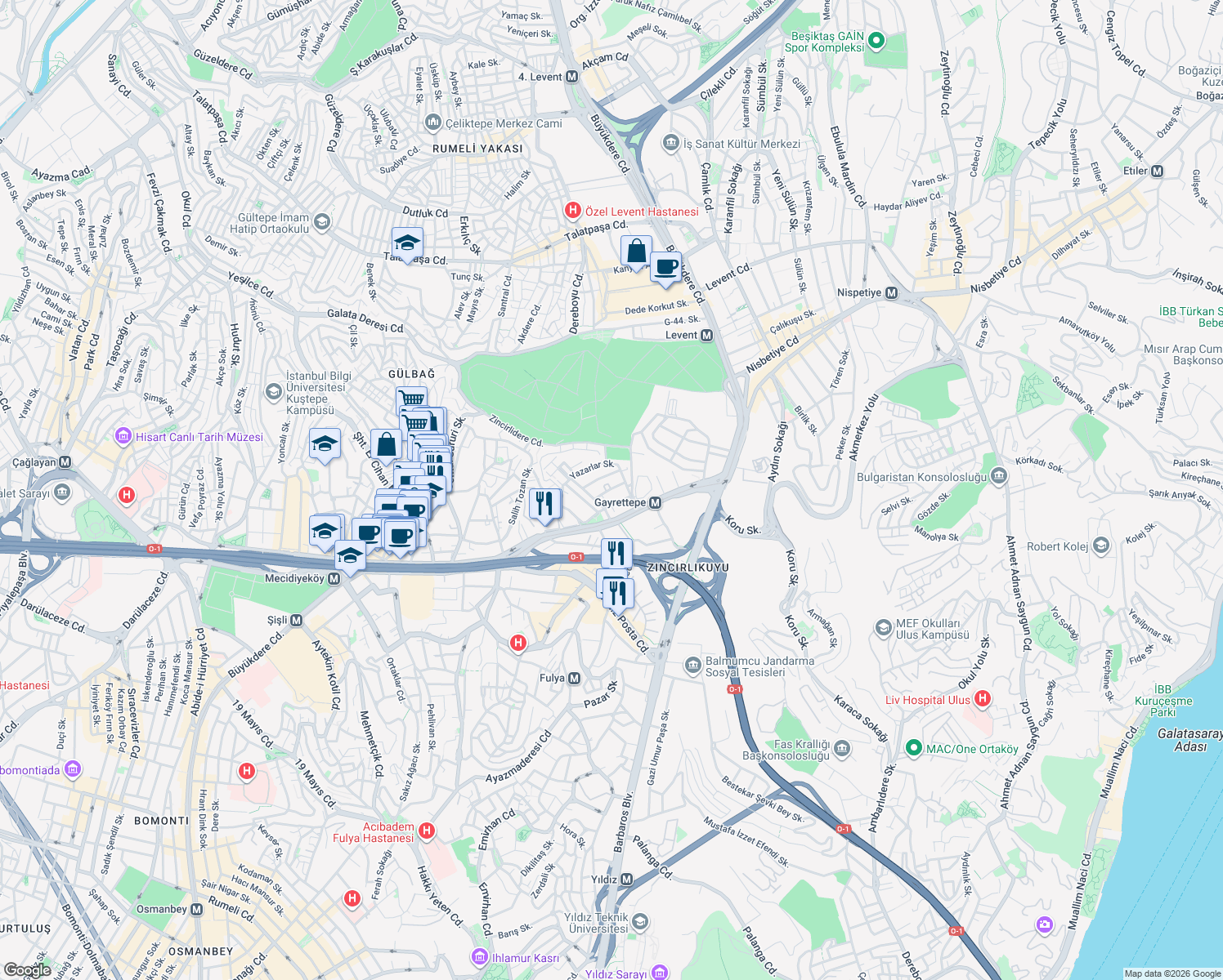 map of restaurants, bars, coffee shops, grocery stores, and more near 10 Haberler Sokak in Şişli