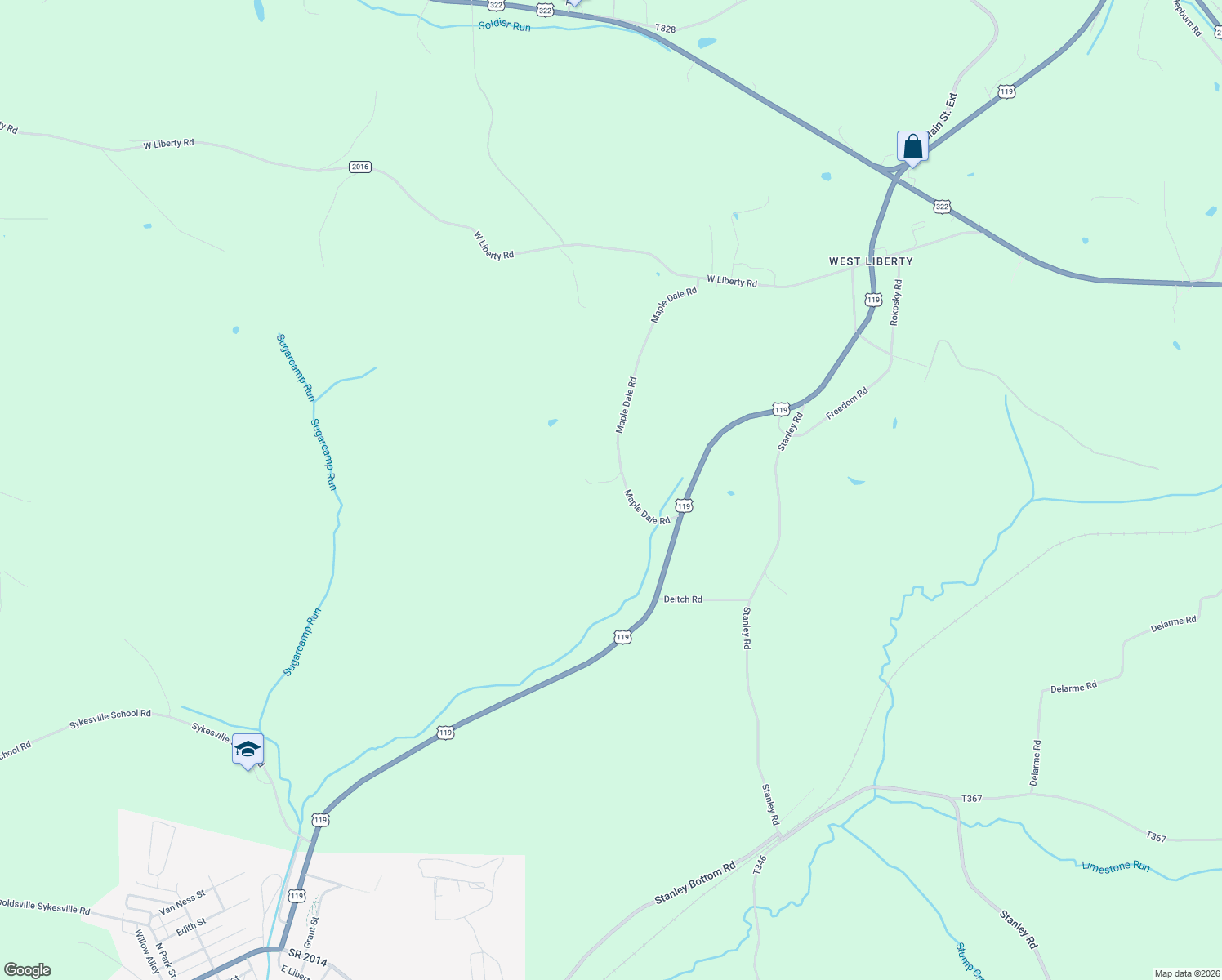 map of restaurants, bars, coffee shops, grocery stores, and more near 656 Maple Dale Road in DuBois