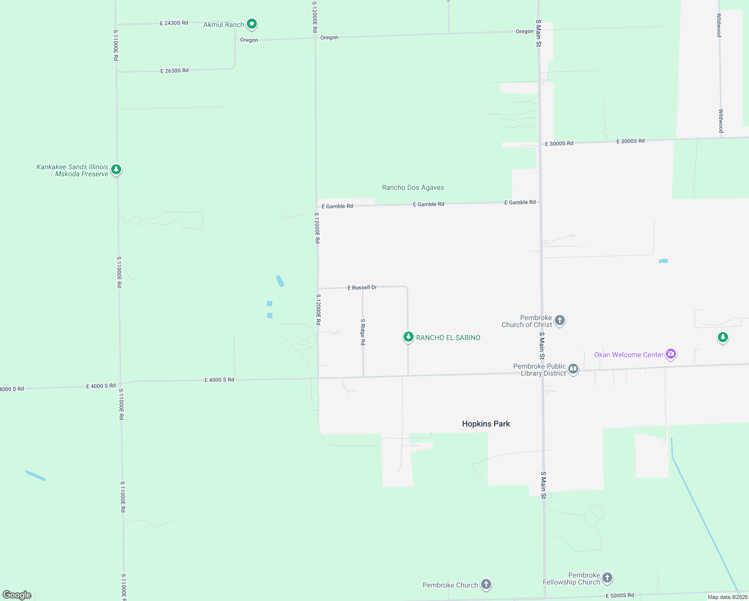 map of restaurants, bars, coffee shops, grocery stores, and more near 3653 South Ridge Road in Hopkins Park