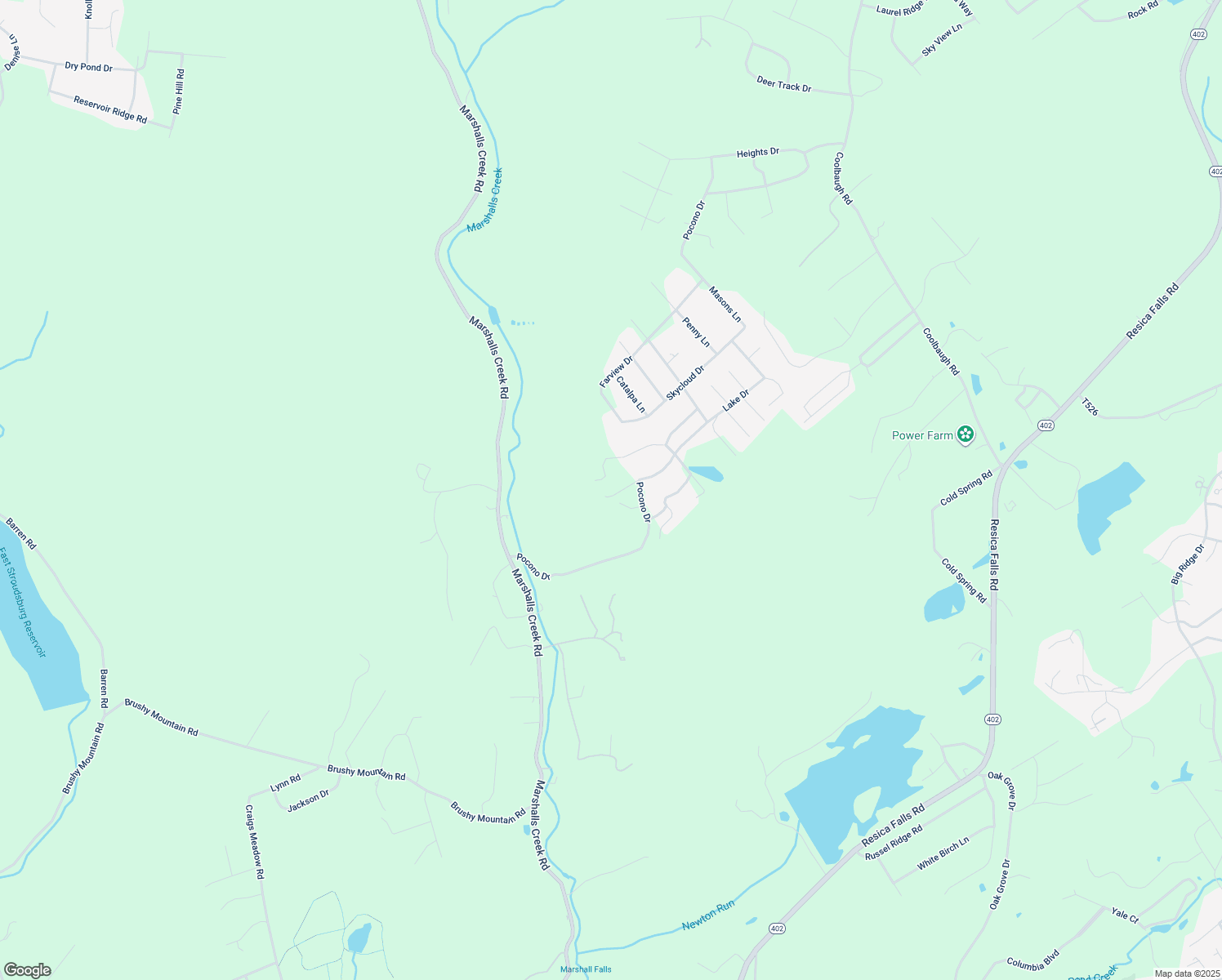 map of restaurants, bars, coffee shops, grocery stores, and more near 3114 Cliffside Drive in East Stroudsburg