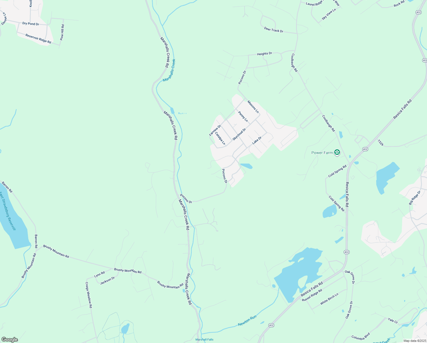 map of restaurants, bars, coffee shops, grocery stores, and more near 3114 Cliffside Drive in East Stroudsburg