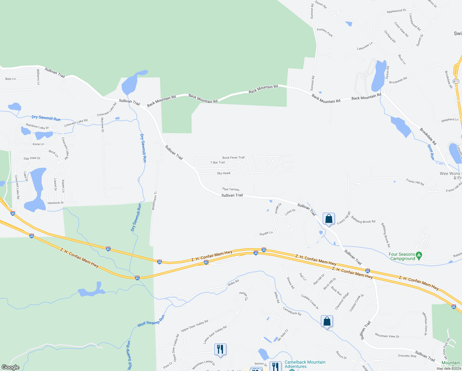 map of restaurants, bars, coffee shops, grocery stores, and more near 202 Moyer Court in Monroe County