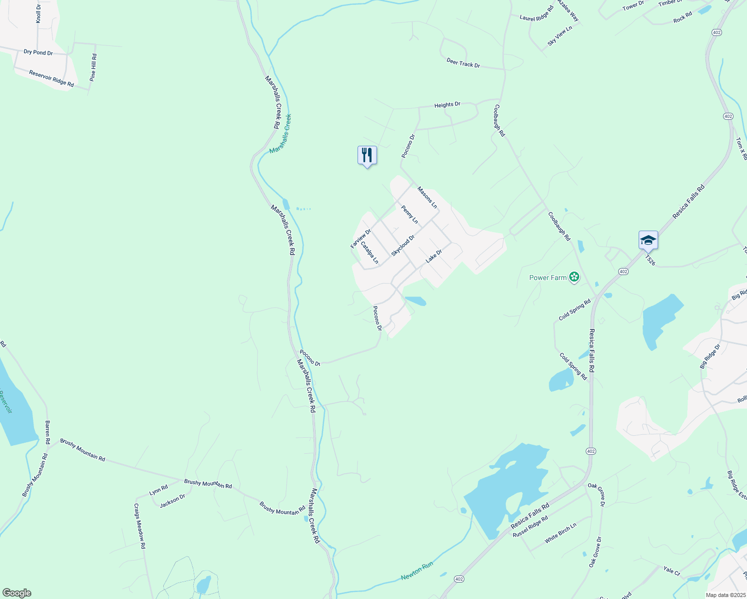 map of restaurants, bars, coffee shops, grocery stores, and more near 3428 Pocono Drive in East Stroudsburg