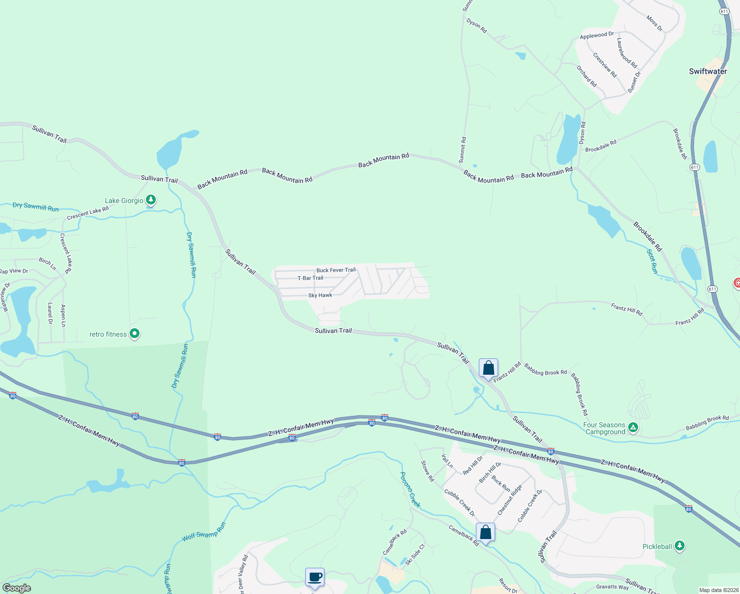 map of restaurants, bars, coffee shops, grocery stores, and more near Buck Fever Trail in Monroe