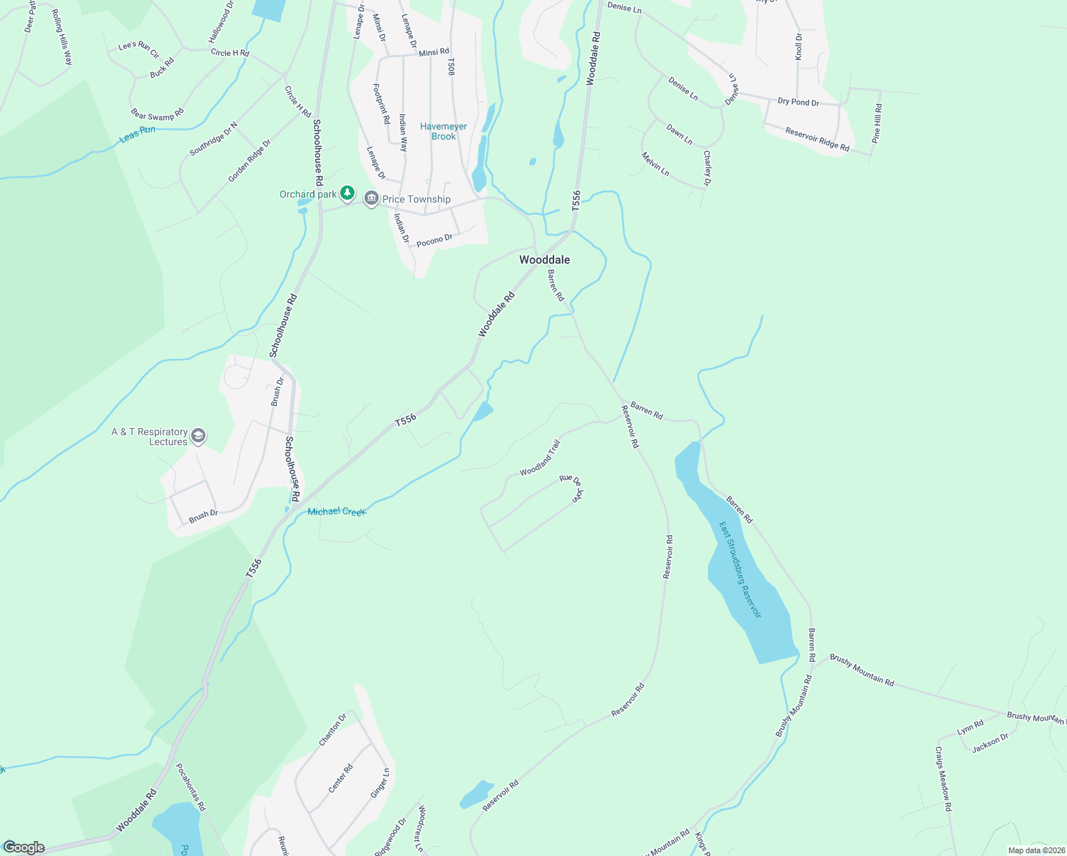 map of restaurants, bars, coffee shops, grocery stores, and more near Lee Ln in East Stroudsburg