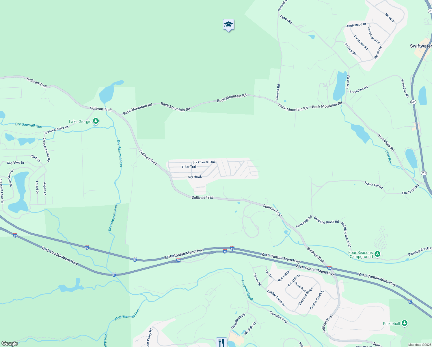 map of restaurants, bars, coffee shops, grocery stores, and more near Sky Hawk in Scotrun