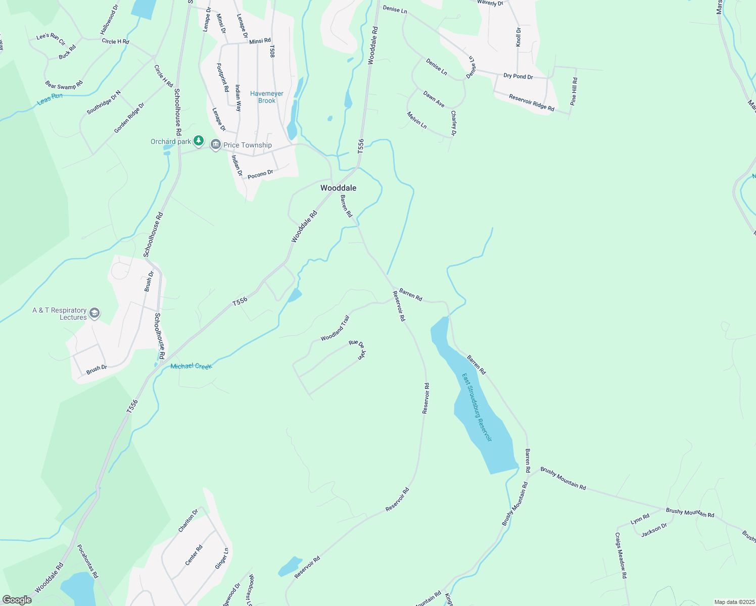 map of restaurants, bars, coffee shops, grocery stores, and more near 320 Lee Lane in East Stroudsburg