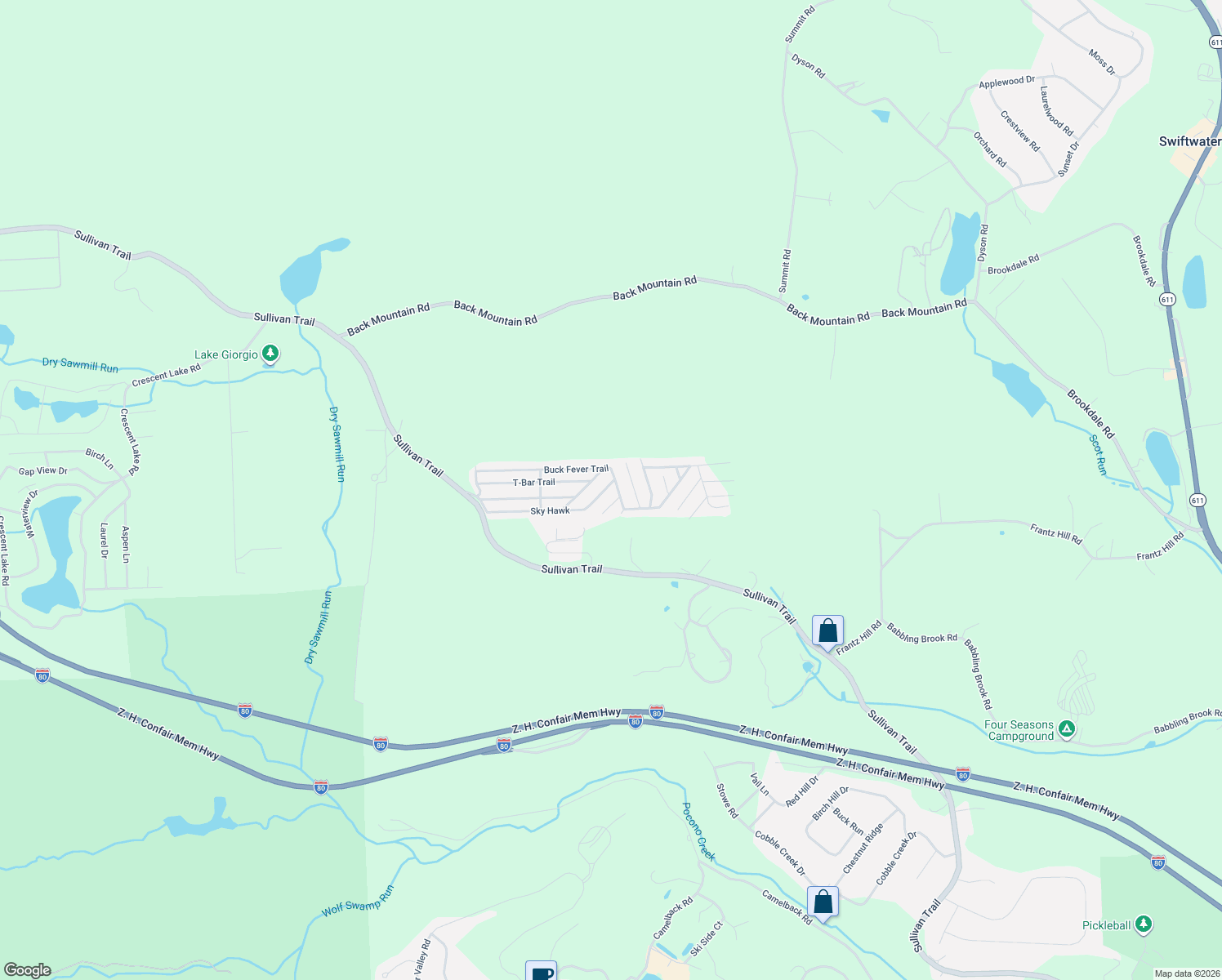 map of restaurants, bars, coffee shops, grocery stores, and more near Sky Hawk in Scotrun