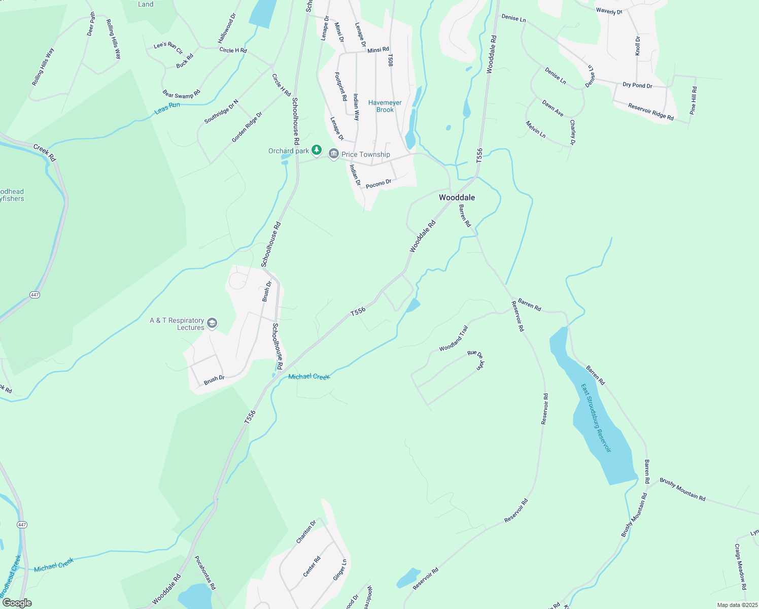 map of restaurants, bars, coffee shops, grocery stores, and more near 500 Wooddale Road in East Stroudsburg