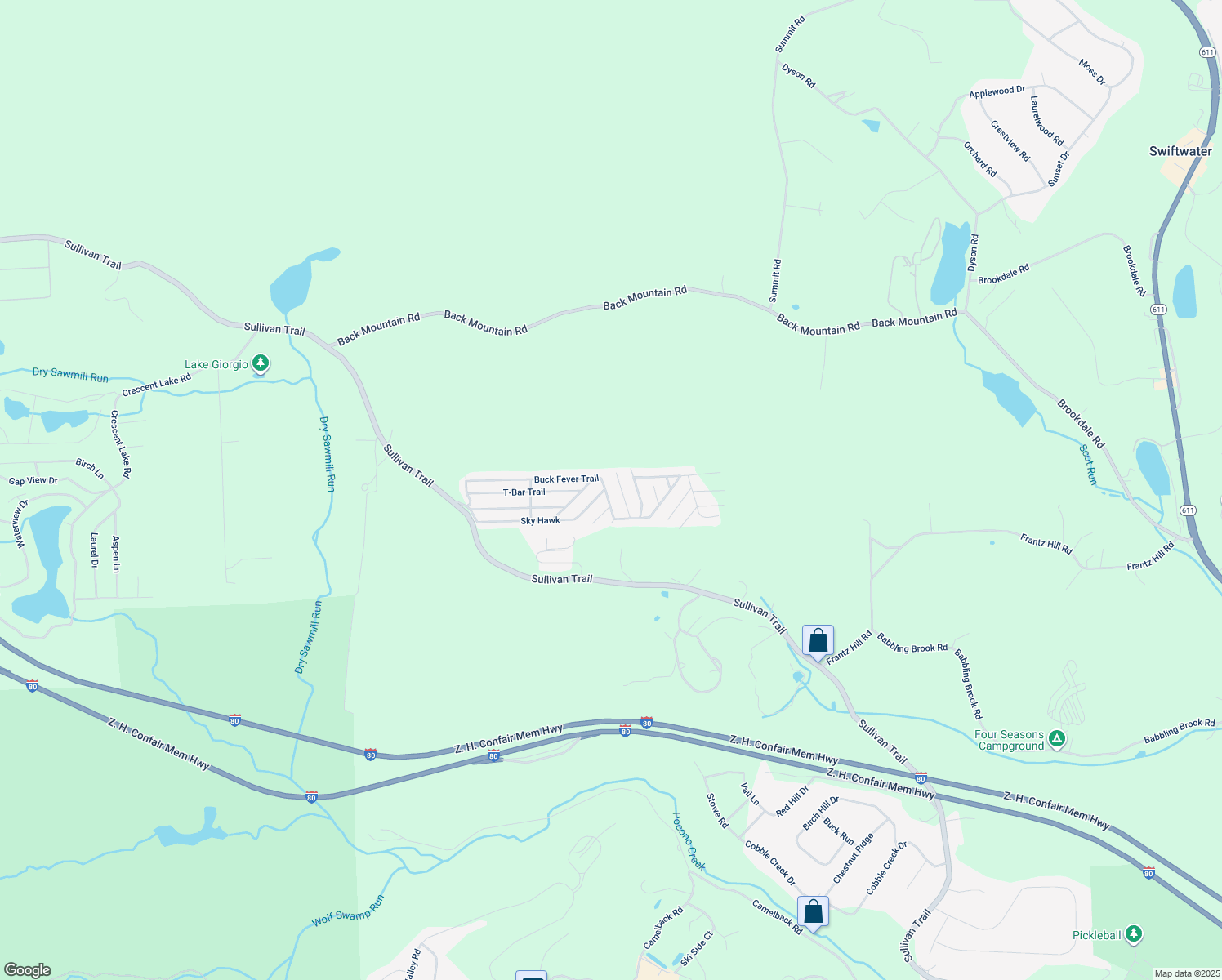 map of restaurants, bars, coffee shops, grocery stores, and more near 207 Buck Fever Trail in Monroe County