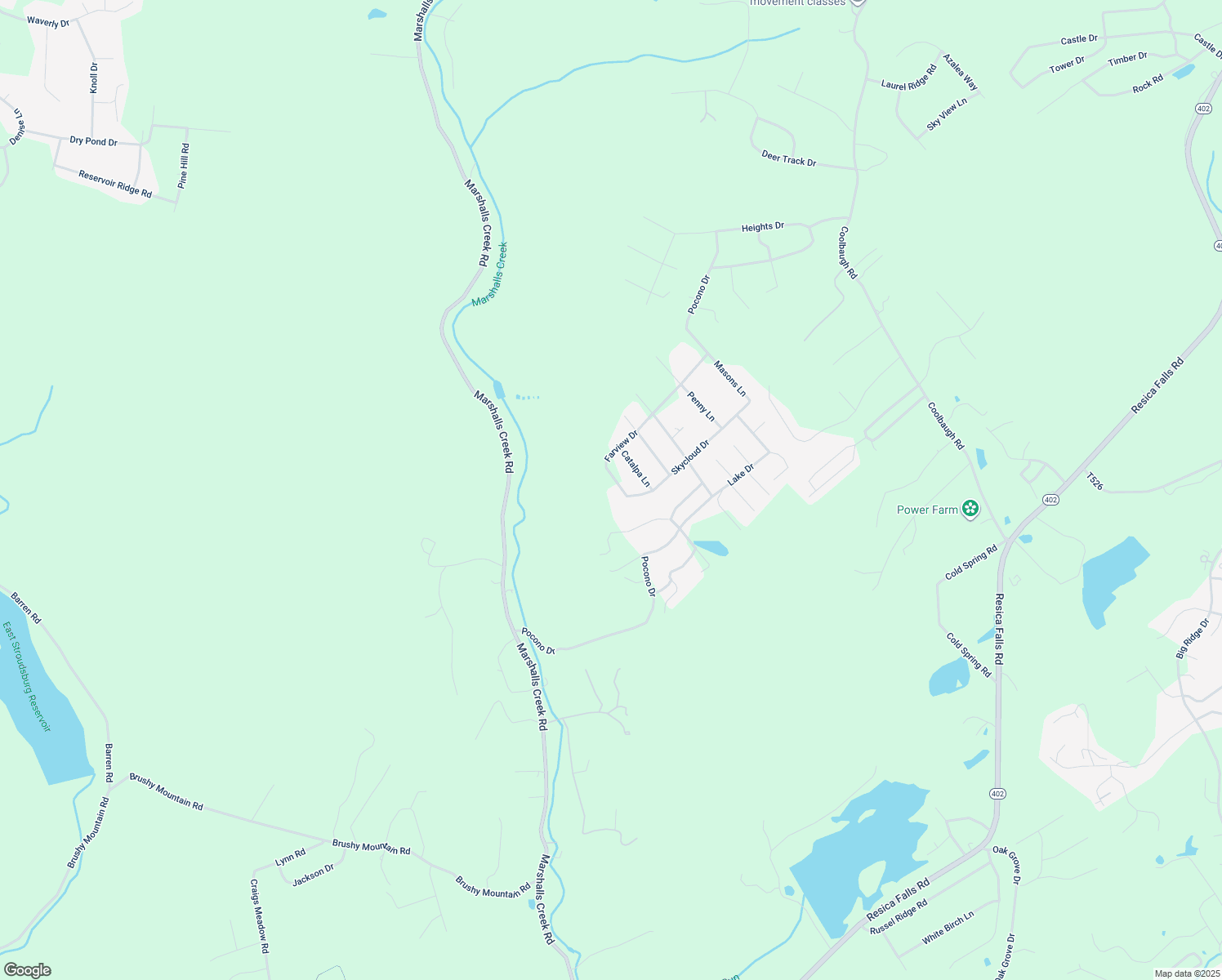 map of restaurants, bars, coffee shops, grocery stores, and more near 3493 Farview Drive in East Stroudsburg