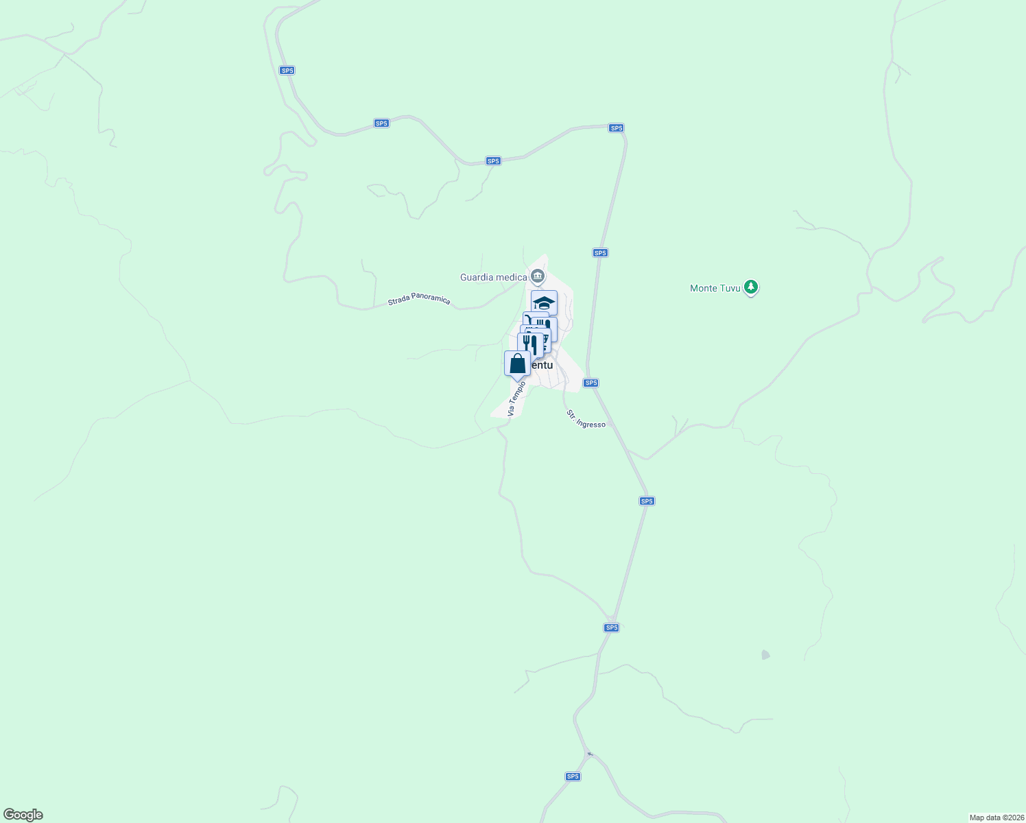 map of restaurants, bars, coffee shops, grocery stores, and more near 49 Via Tempio in Aglientu