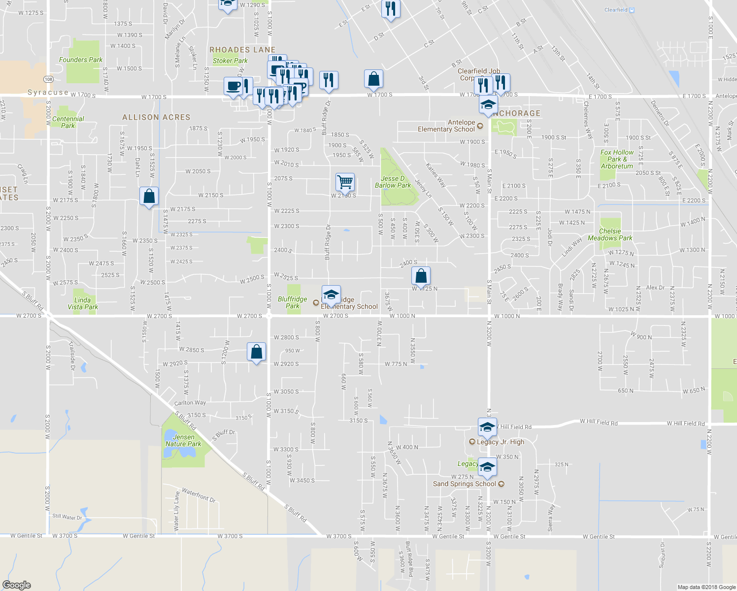 map of restaurants, bars, coffee shops, grocery stores, and more near 543 2575 South in Syracuse