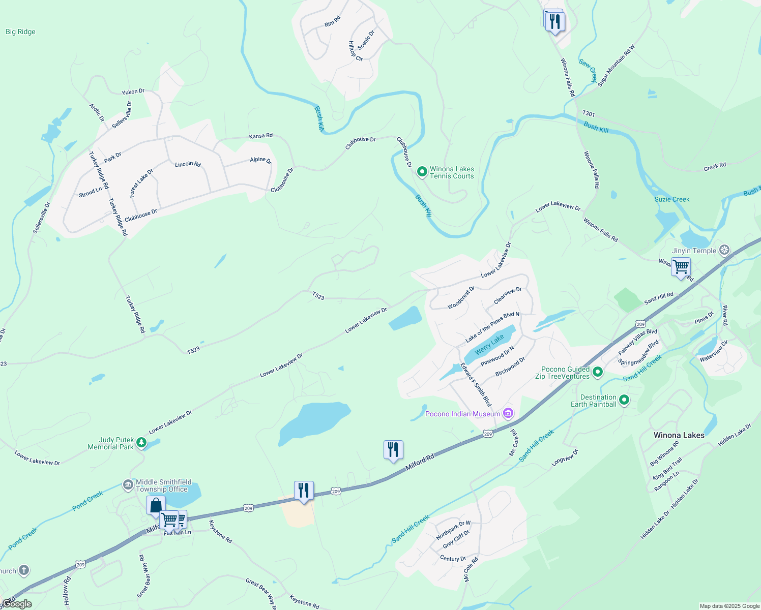 map of restaurants, bars, coffee shops, grocery stores, and more near 276 Upper Lakeview Drive in East Stroudsburg