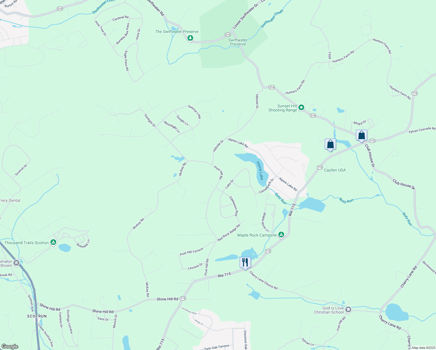 map of restaurants, bars, coffee shops, grocery stores, and more near 441 Post Hill Road in Henryville