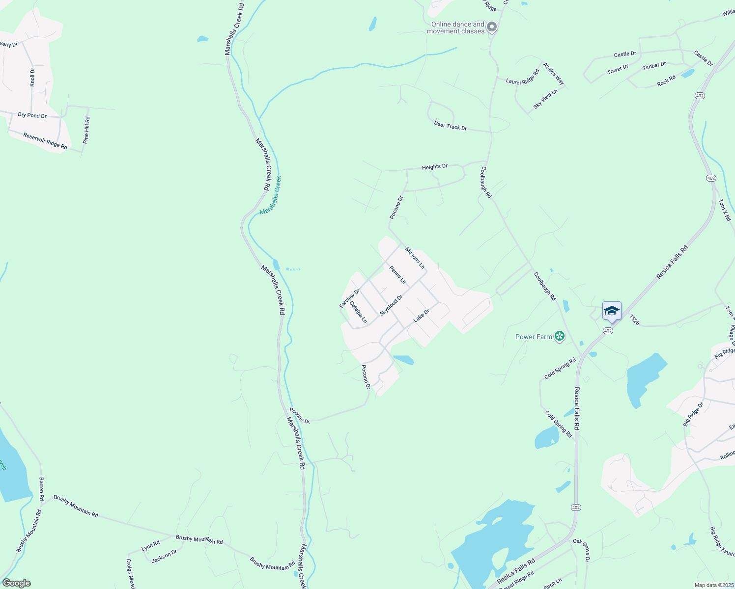 map of restaurants, bars, coffee shops, grocery stores, and more near 3122 Tanager Lane in East Stroudsburg