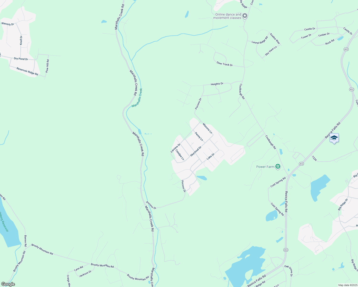map of restaurants, bars, coffee shops, grocery stores, and more near 3533 Farview Drive in East Stroudsburg