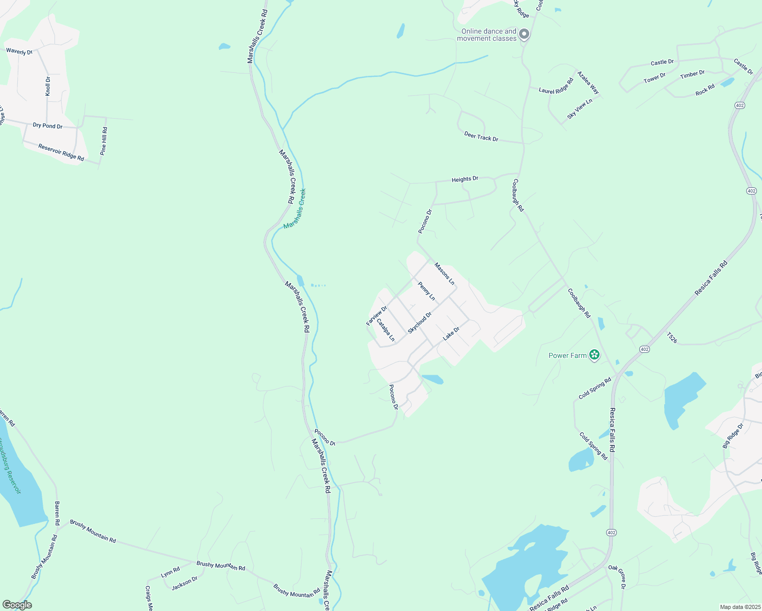 map of restaurants, bars, coffee shops, grocery stores, and more near 3533 Farview Drive in East Stroudsburg