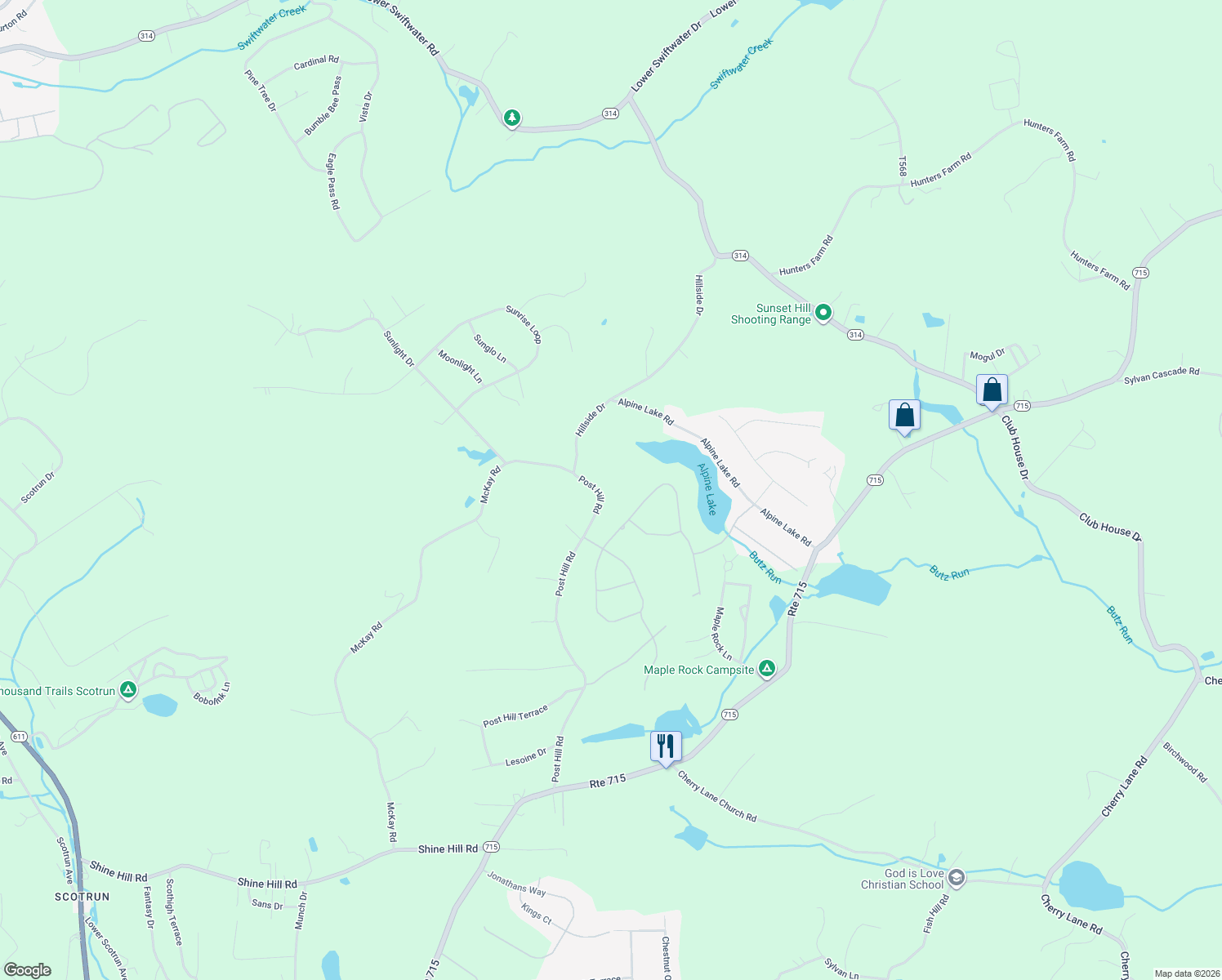 map of restaurants, bars, coffee shops, grocery stores, and more near 441 Post Hill Road in Henryville