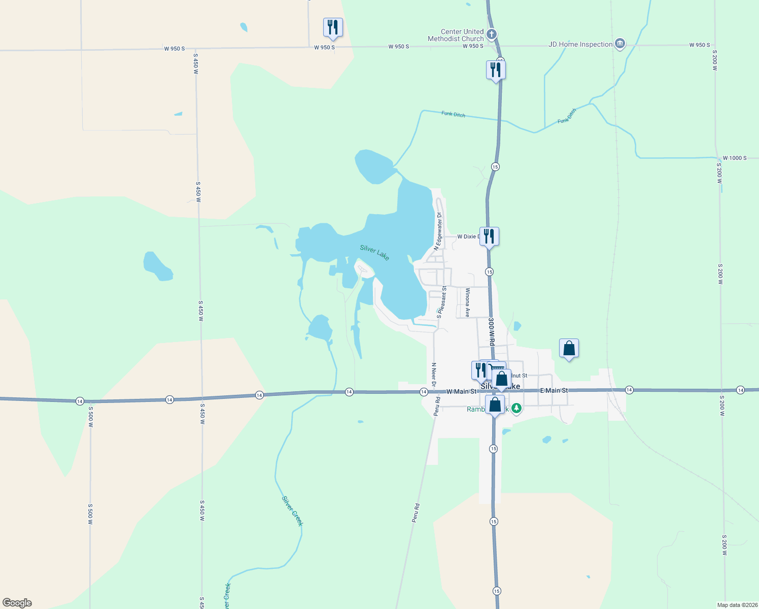 map of restaurants, bars, coffee shops, grocery stores, and more near 3490 West Neher Road in Silver Lake