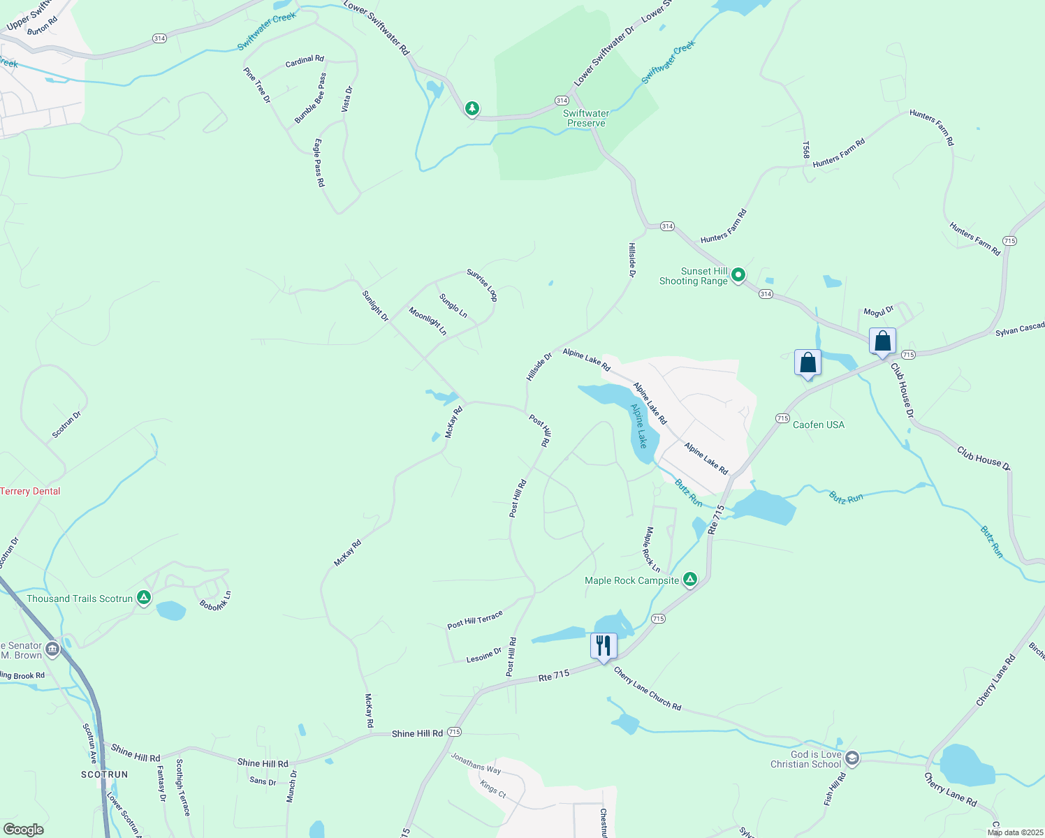 map of restaurants, bars, coffee shops, grocery stores, and more near 412 McKay Road in Henryville