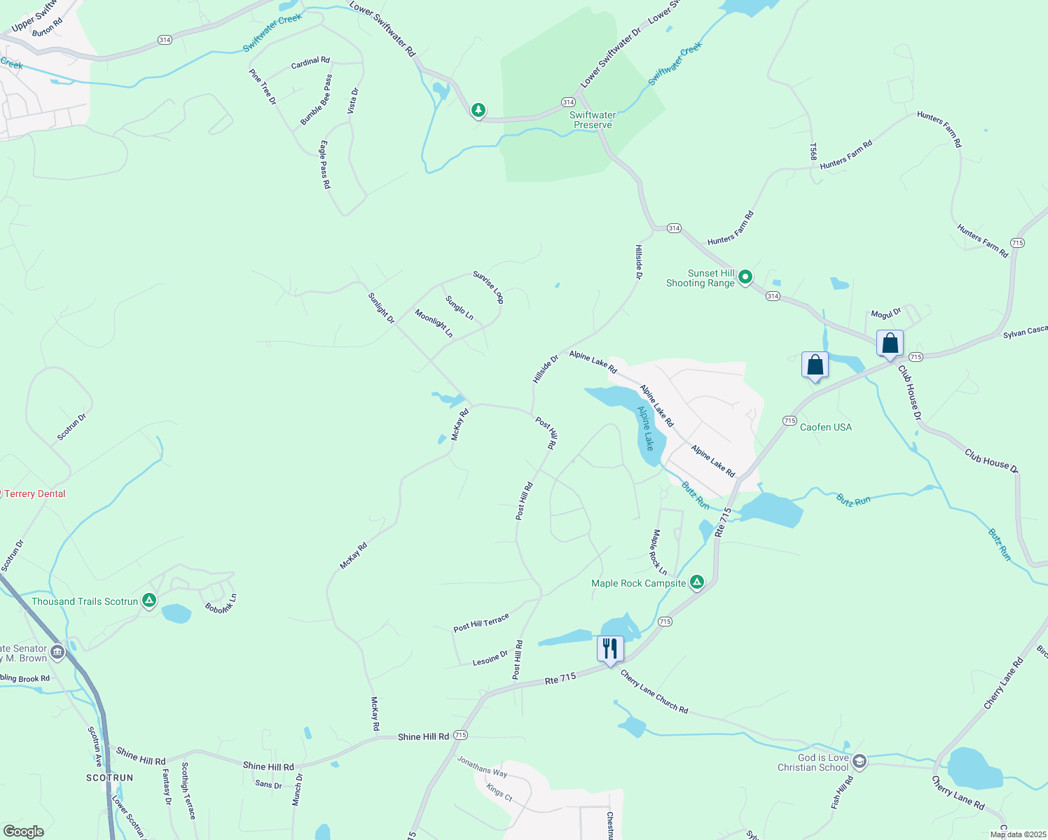 map of restaurants, bars, coffee shops, grocery stores, and more near 412 McKay Road in Henryville