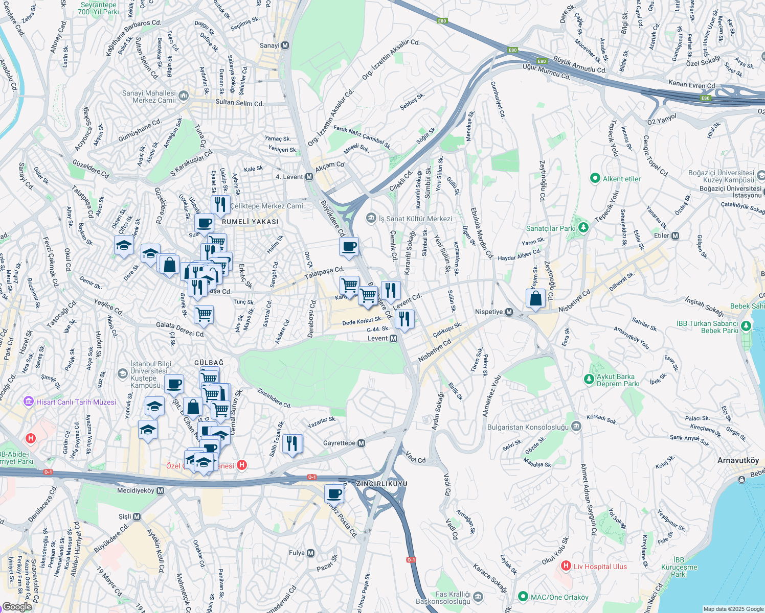 map of restaurants, bars, coffee shops, grocery stores, and more near in Gaziosmanpaşa