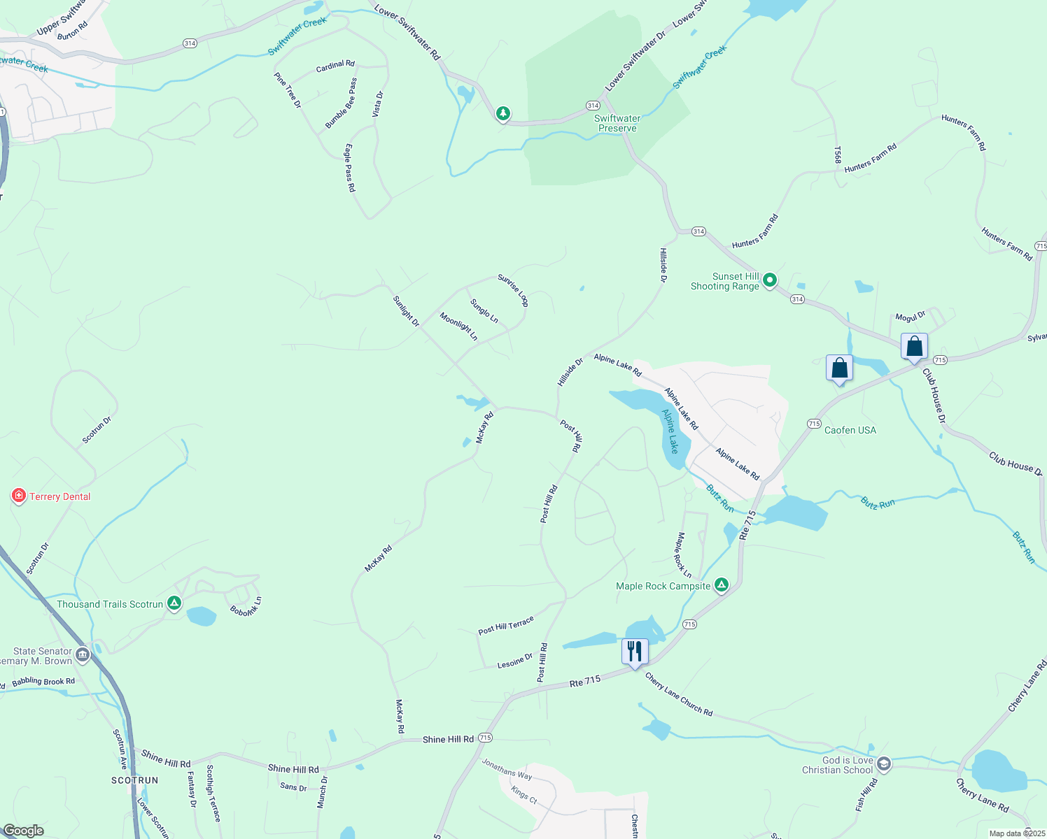 map of restaurants, bars, coffee shops, grocery stores, and more near 396 McKay Road in Henryville