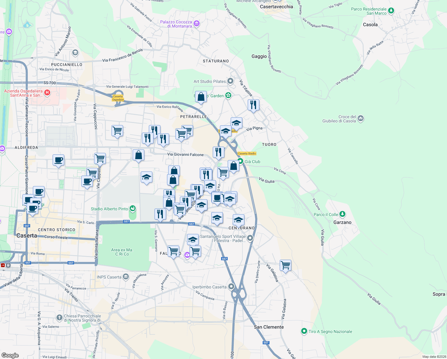 map of restaurants, bars, coffee shops, grocery stores, and more near 15 Via Maestri del Lavoro in Caserta