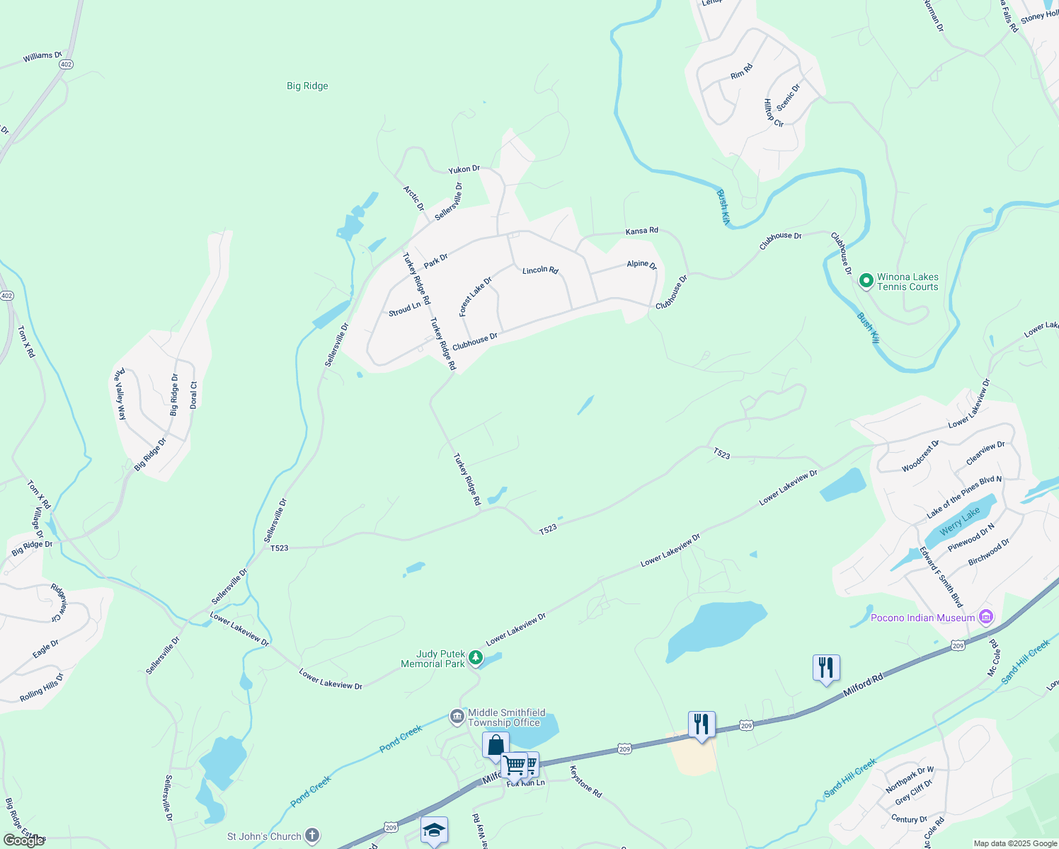 map of restaurants, bars, coffee shops, grocery stores, and more near in Stroudsburg