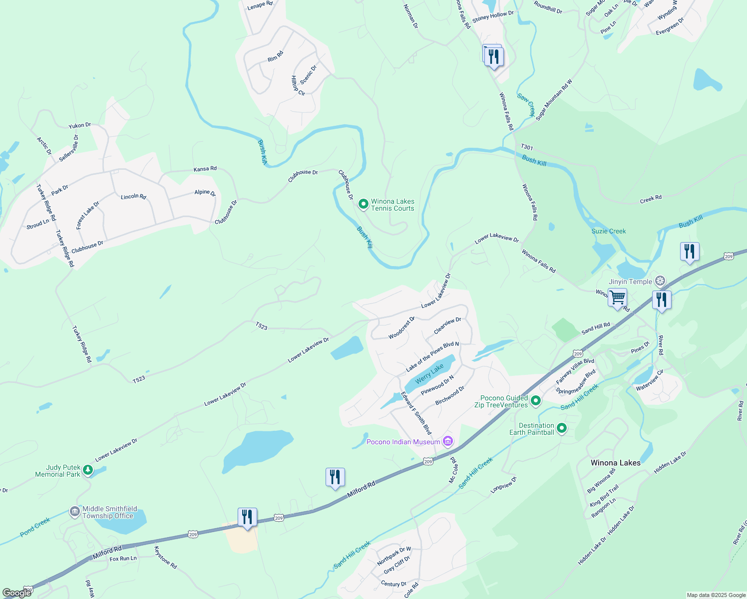 map of restaurants, bars, coffee shops, grocery stores, and more near in East Stroudsburg