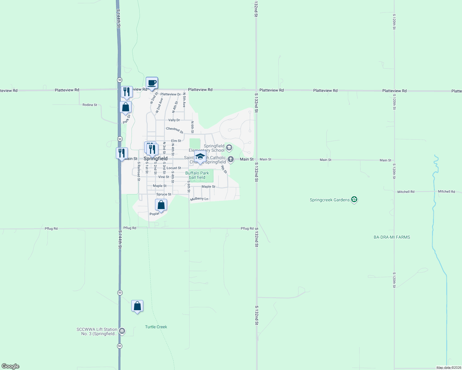 map of restaurants, bars, coffee shops, grocery stores, and more near 902 Maple Street in Springfield