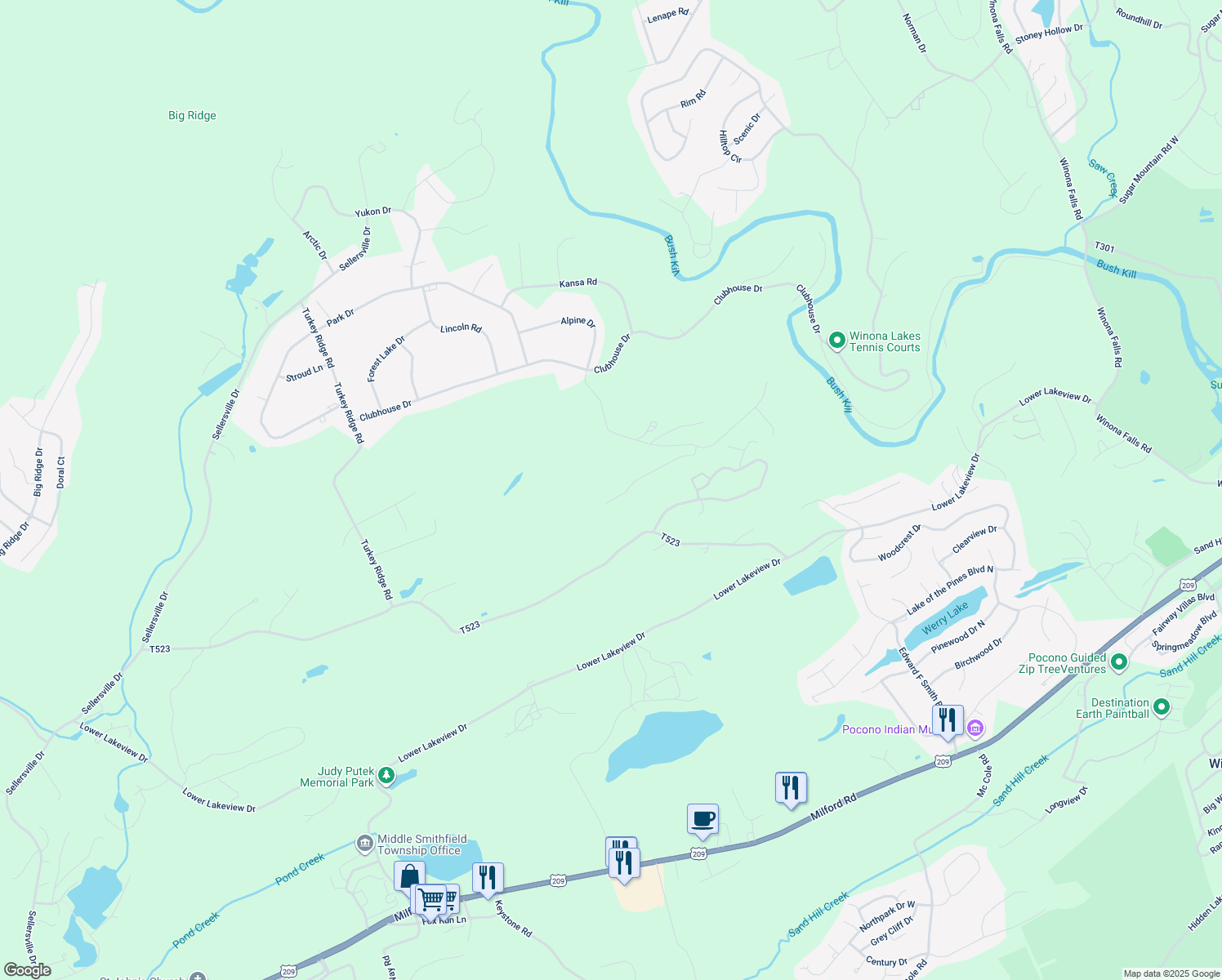 map of restaurants, bars, coffee shops, grocery stores, and more near 2156 Autumn Court in East Stroudsburg