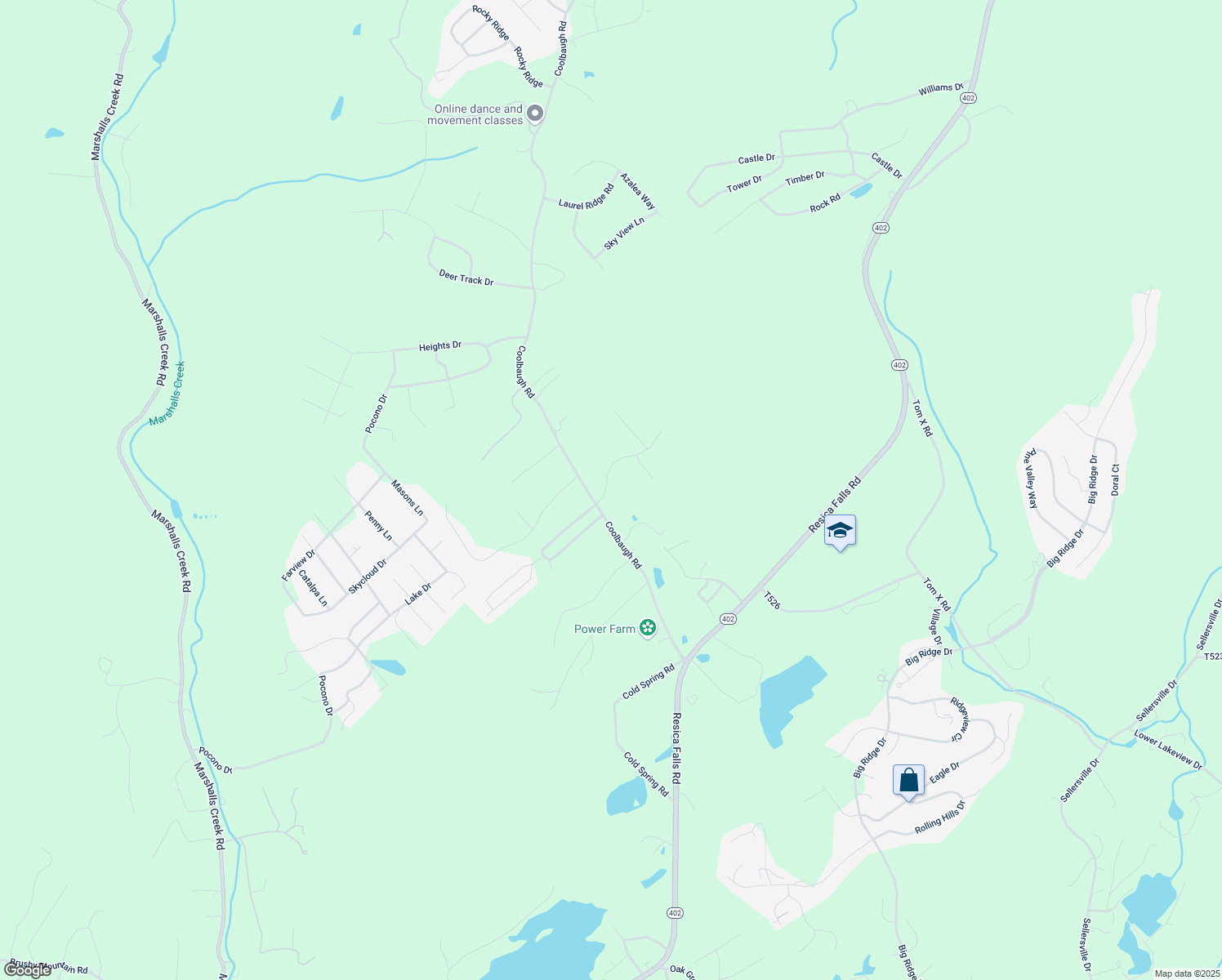 map of restaurants, bars, coffee shops, grocery stores, and more near 4 Stoney Brook Dr in East Stroudsburg