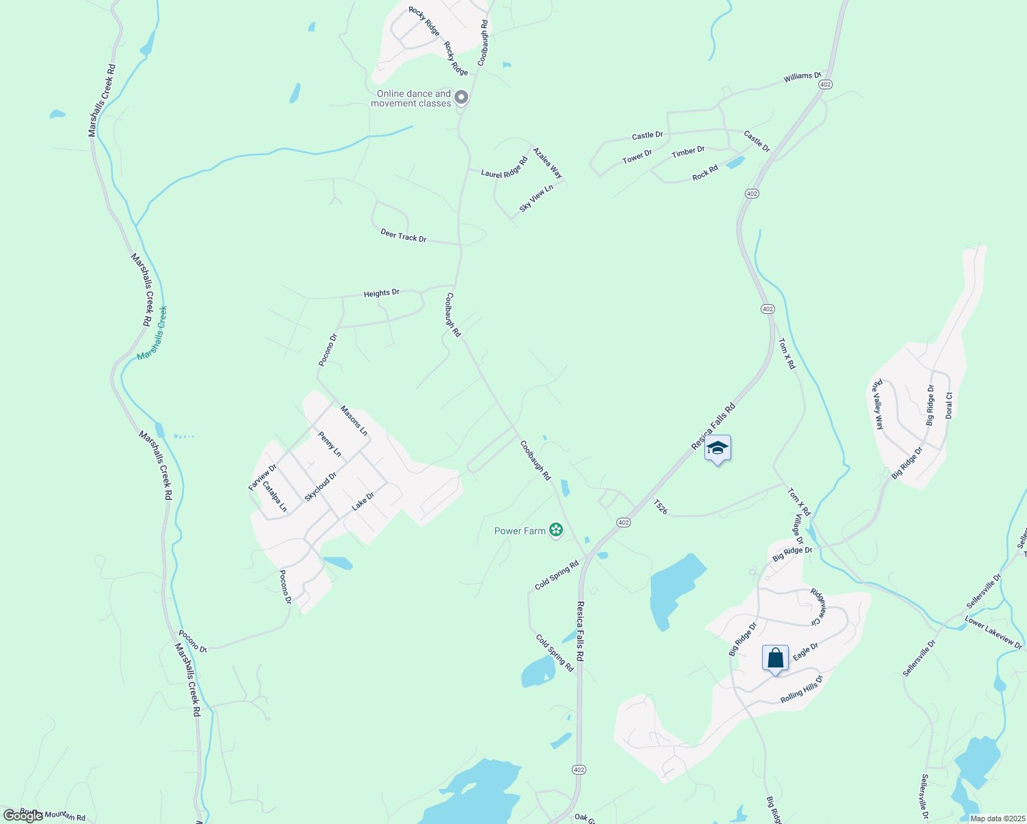 map of restaurants, bars, coffee shops, grocery stores, and more near 4 Stoney Brook Drive in East Stroudsburg