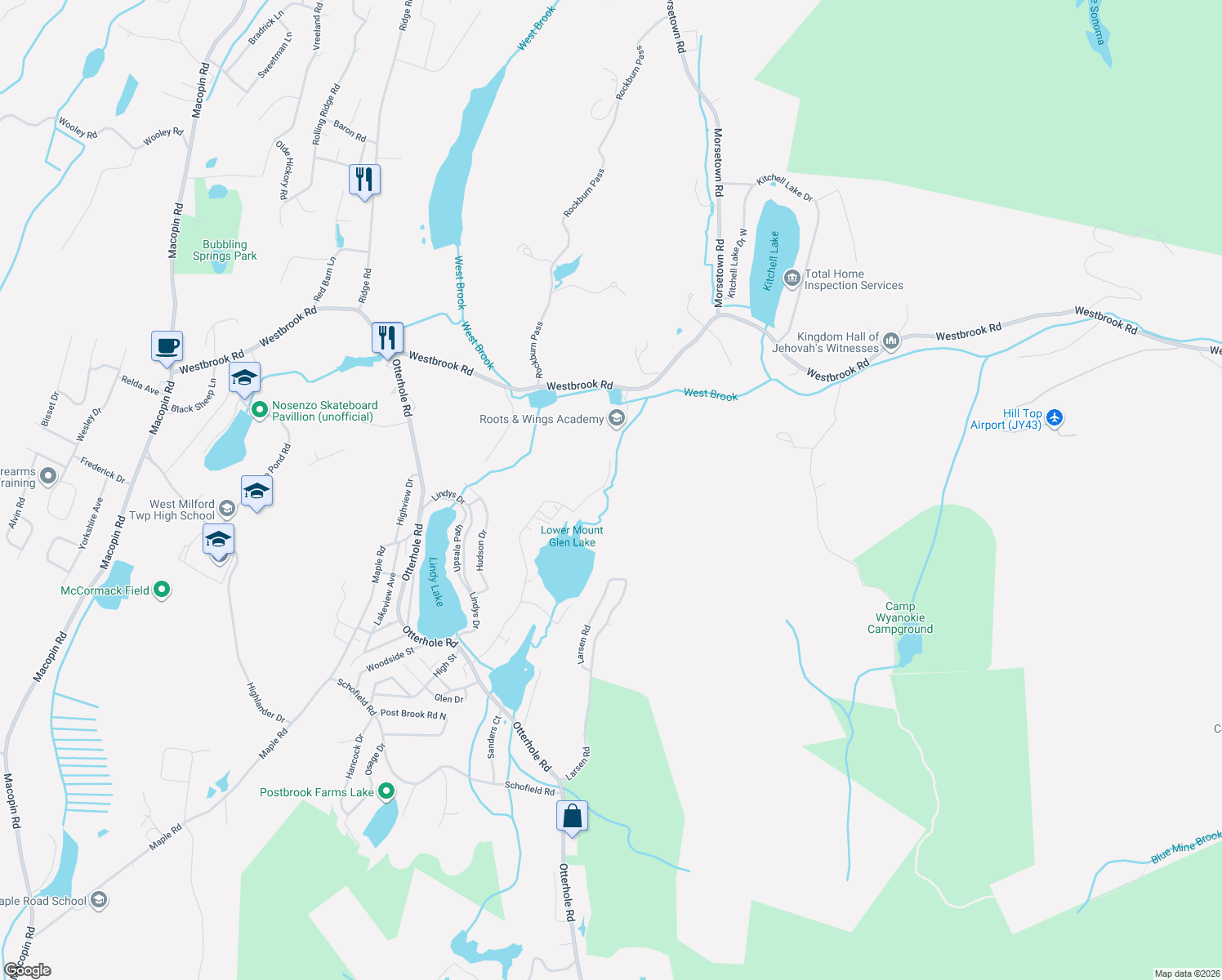 map of restaurants, bars, coffee shops, grocery stores, and more near 28 Dudley Street in West Milford