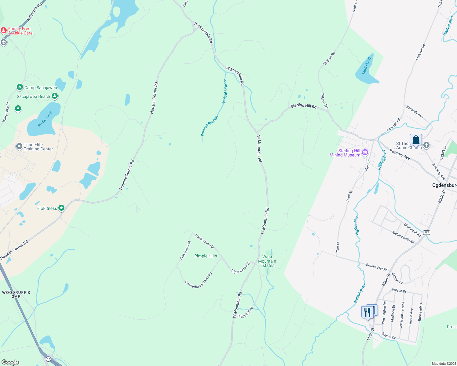 map of restaurants, bars, coffee shops, grocery stores, and more near 108 Skyline Drive in Sparta