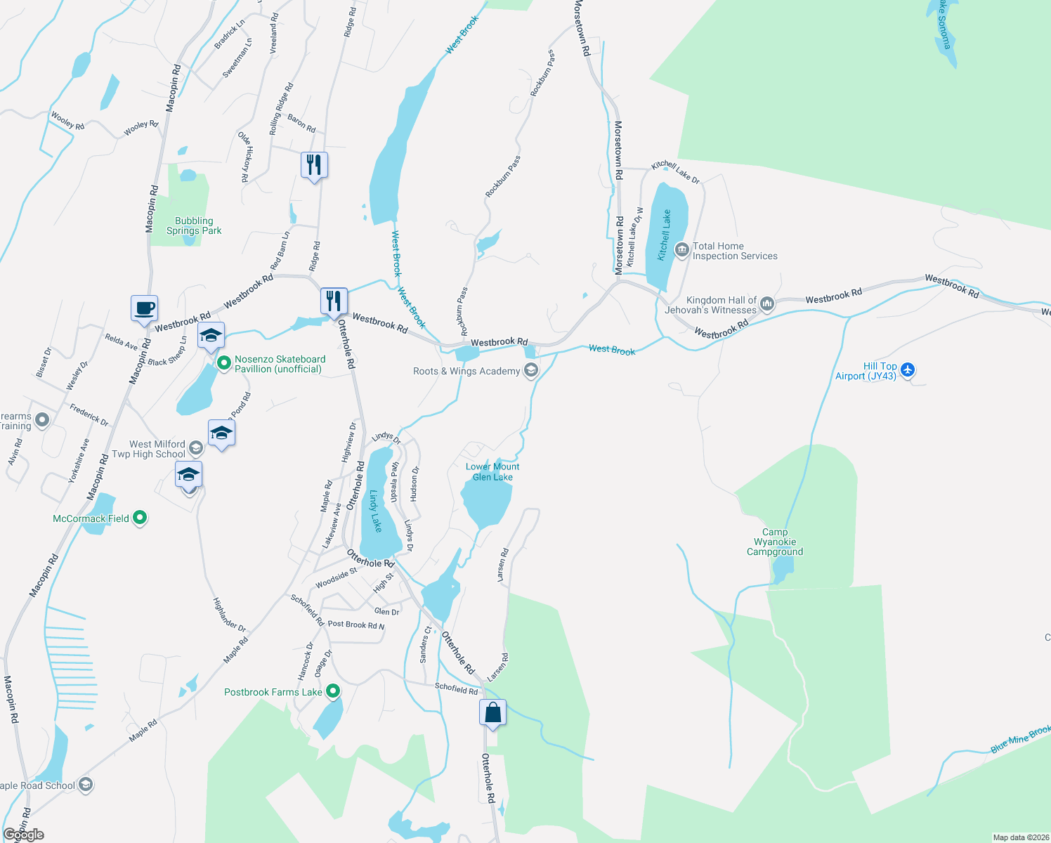 map of restaurants, bars, coffee shops, grocery stores, and more near 28 Dudley Street in West Milford